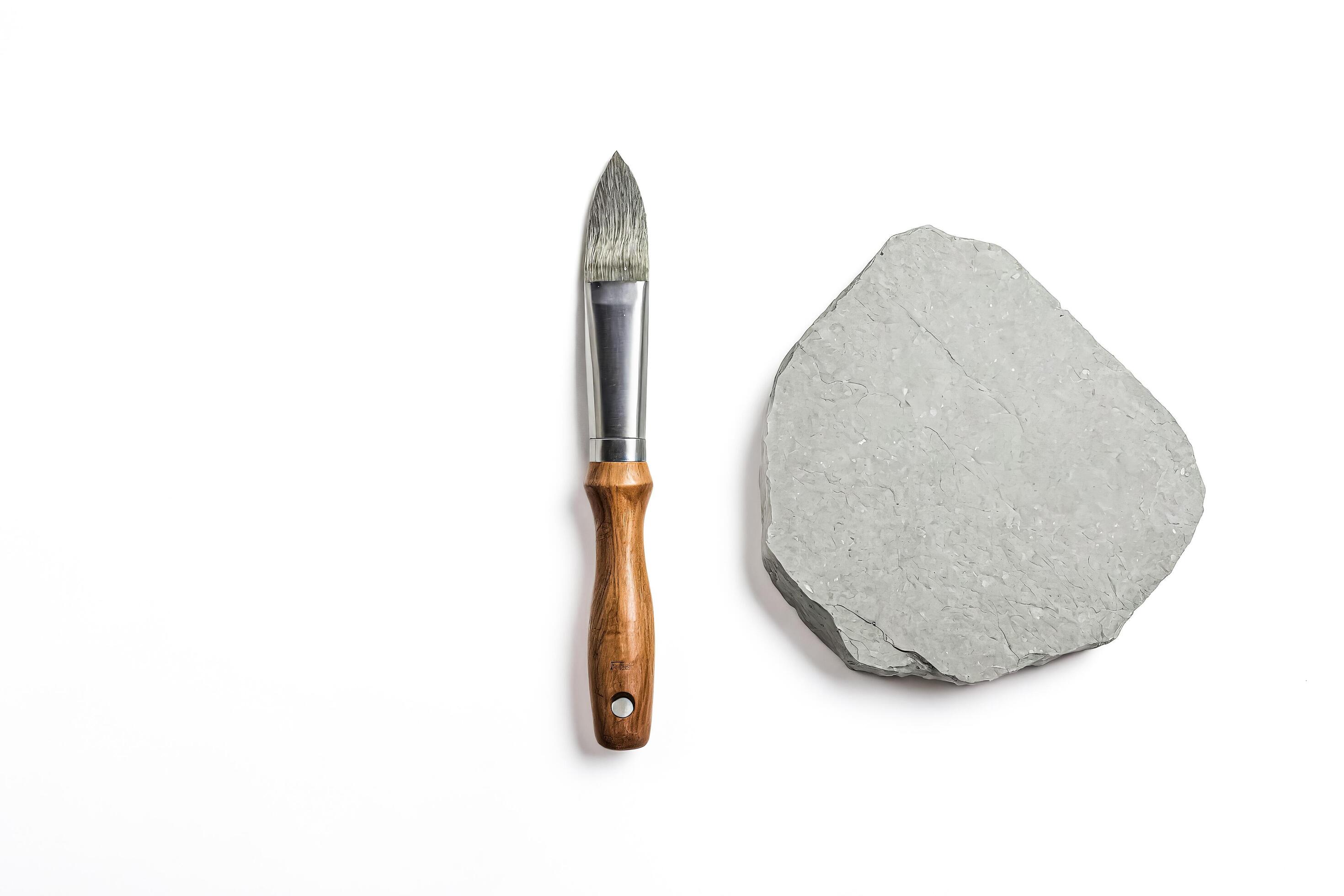 Paintbrush and Rock on White Background Stock Free