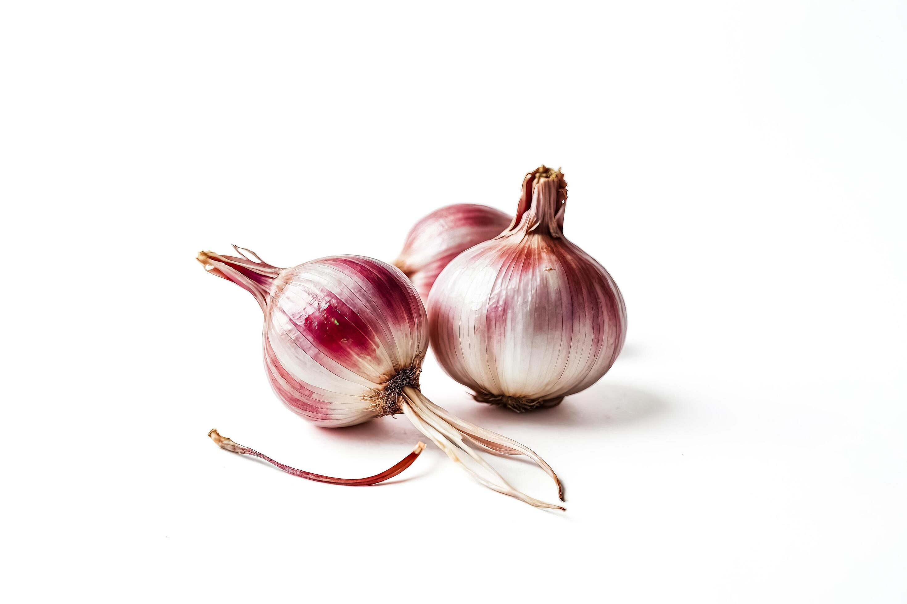 Three Red Onions Isolated on White Background Stock Free