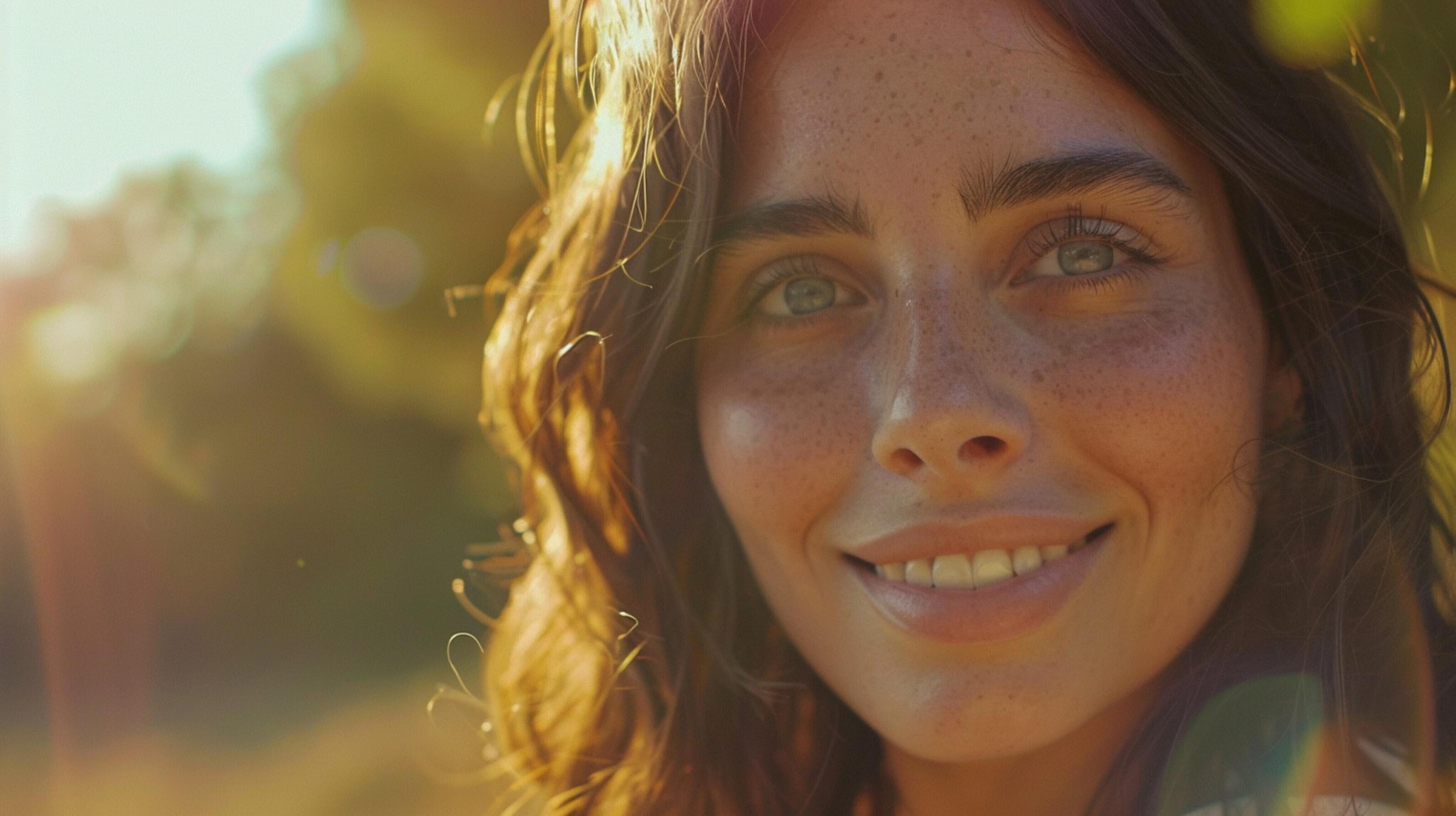 young woman outdoors looking at camera smiling Stock Free