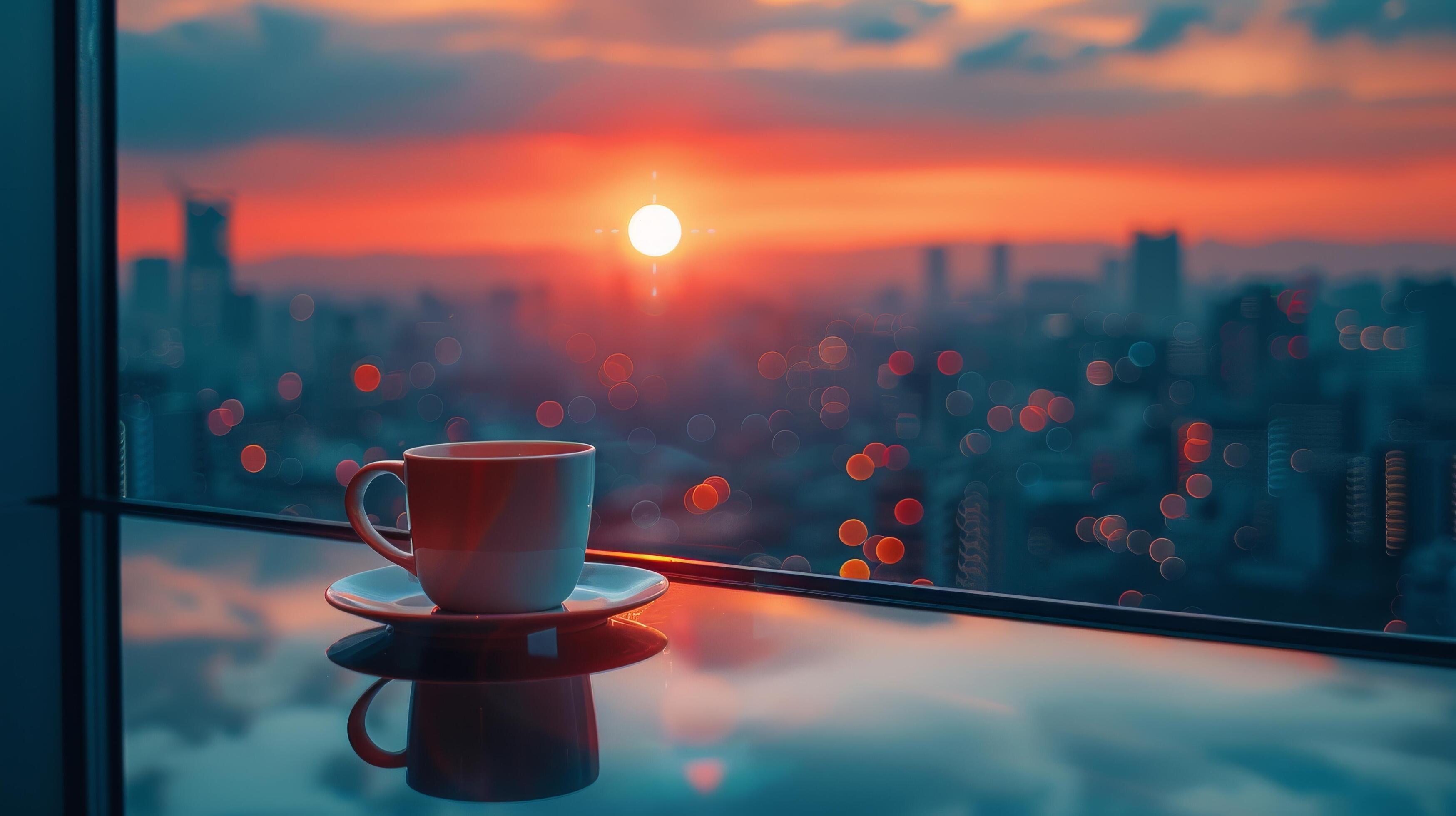 Coffee Cup on Table by Window Stock Free