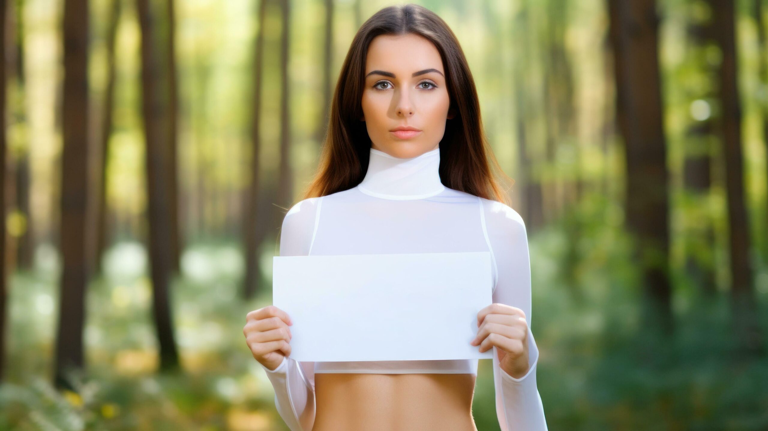 
									Mannequin holding blank paper on white top. Generative AI Free Photo