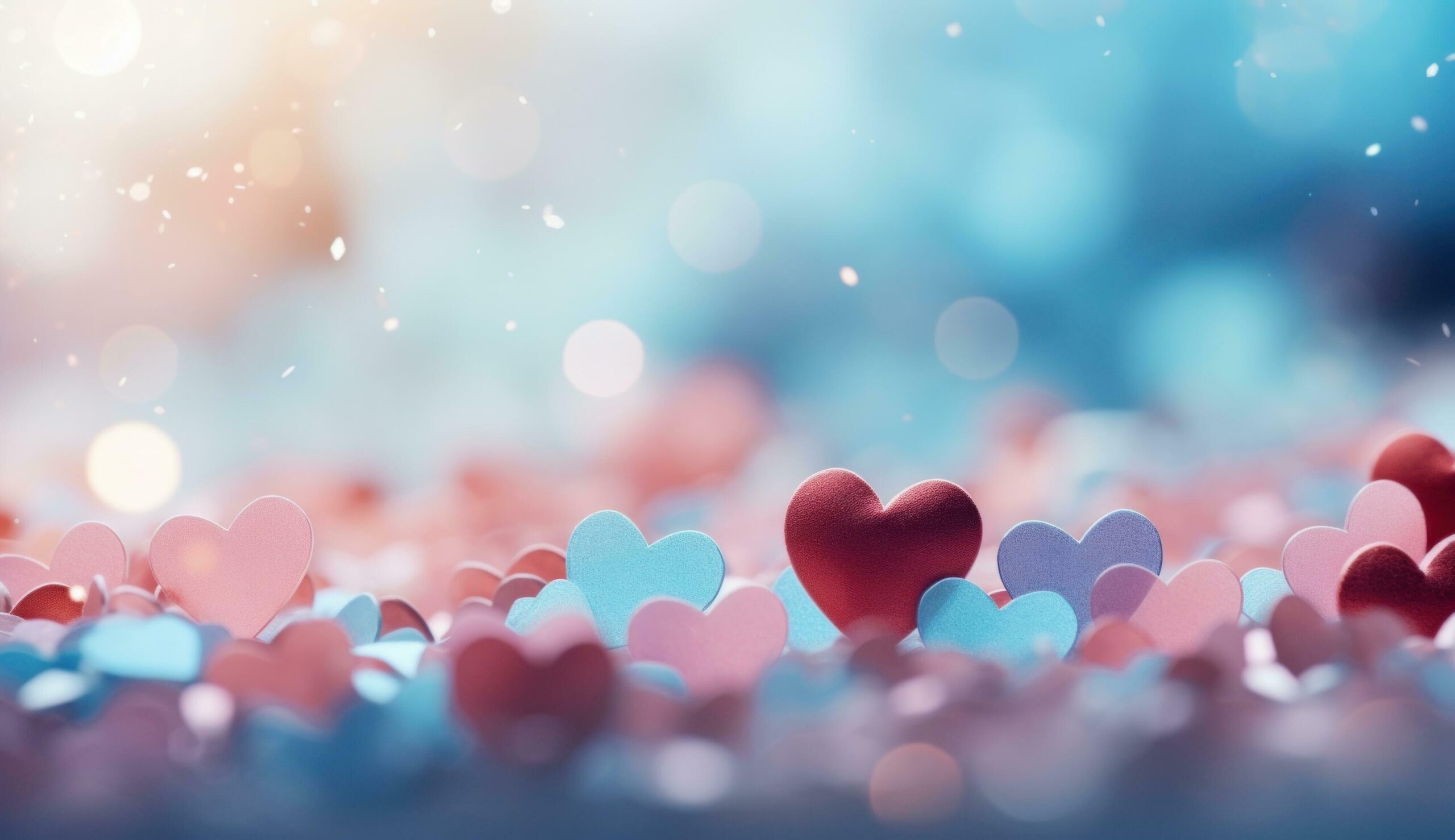 colorful blue hearts with blue background with light bokeh Free Photo