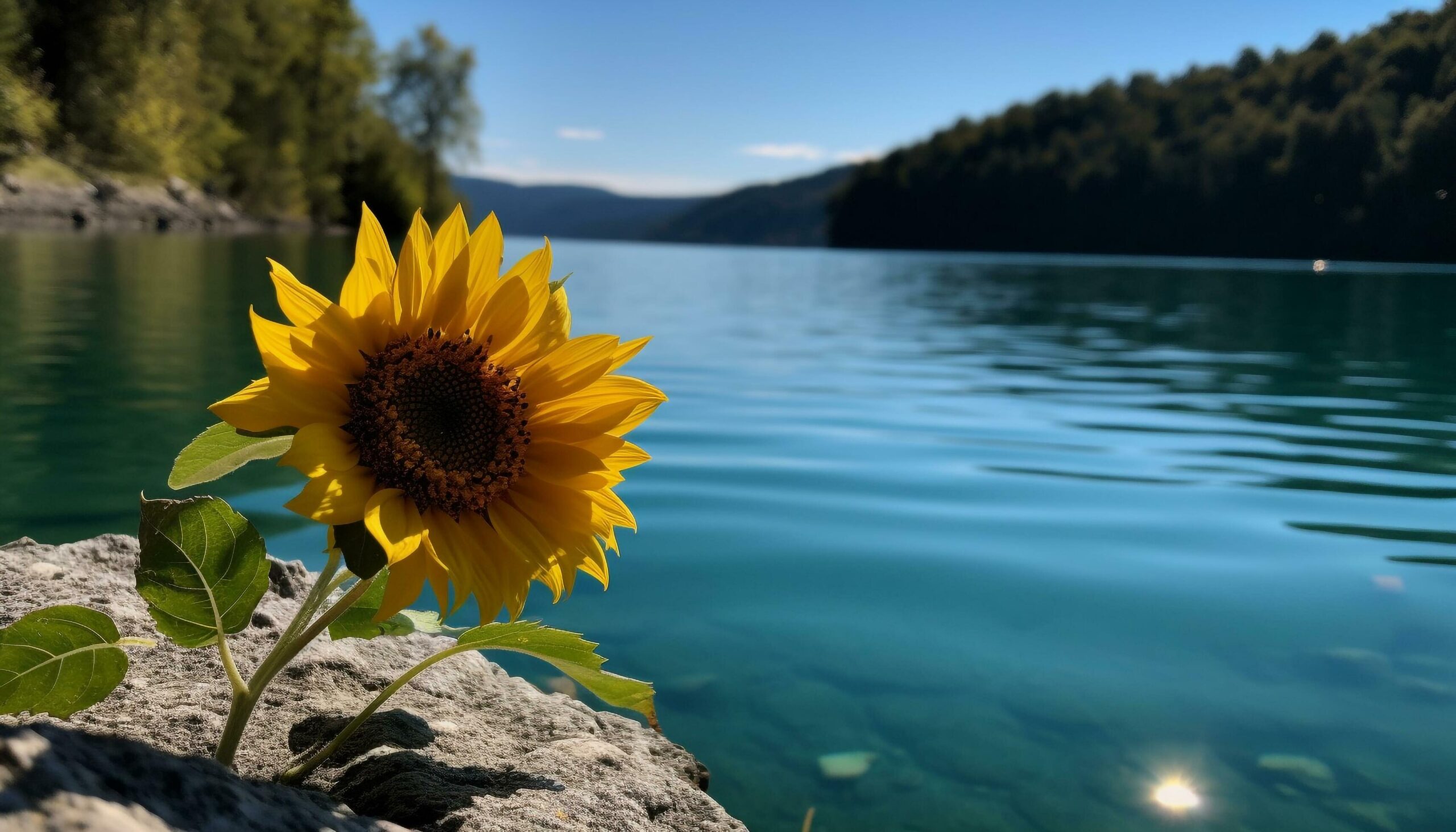 A vibrant yellow sunflower blossoms in the tranquil meadow generated by AI Free Photo