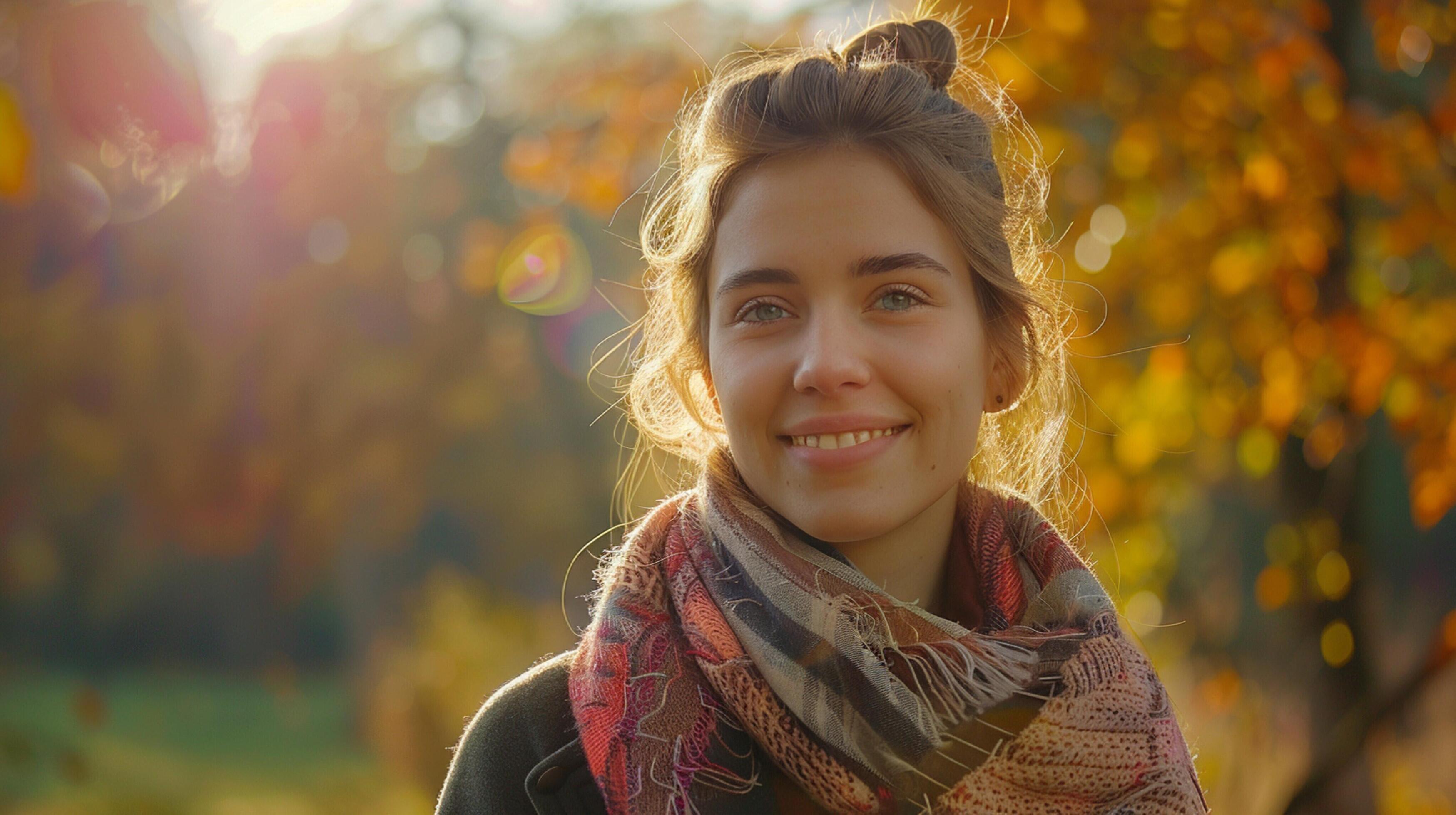 
									young woman outdoors looking at camera smiling Stock Free