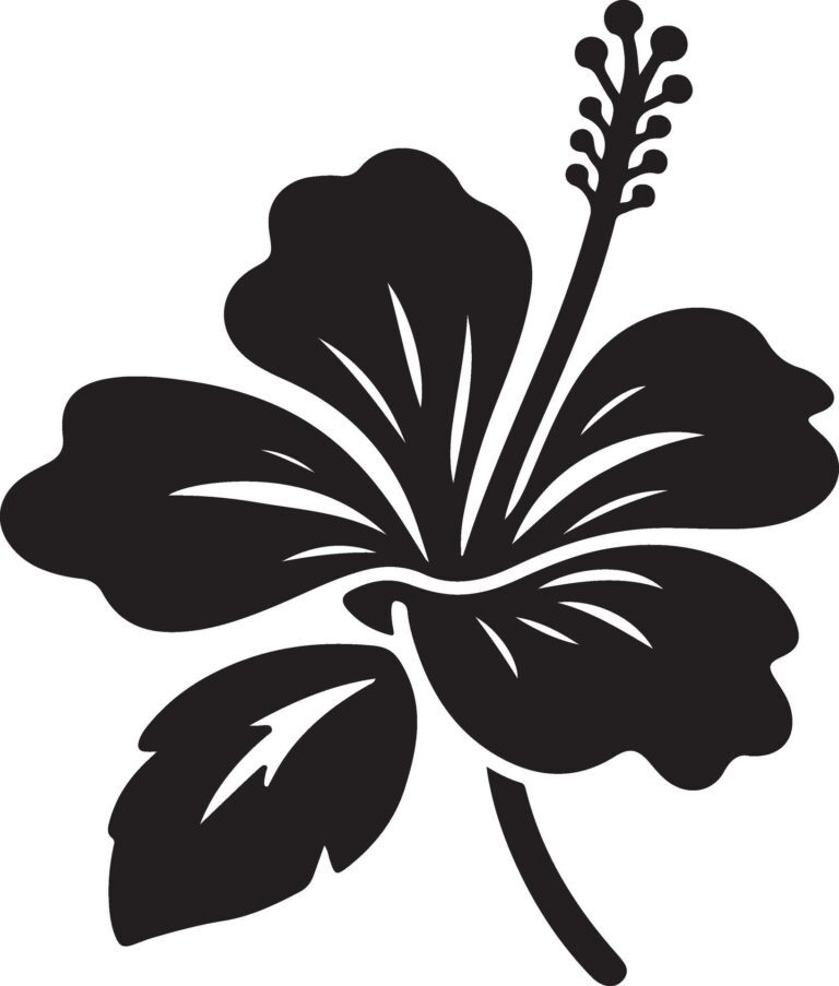 Silhouette hibiscus flower in the vase black color only Free Vector