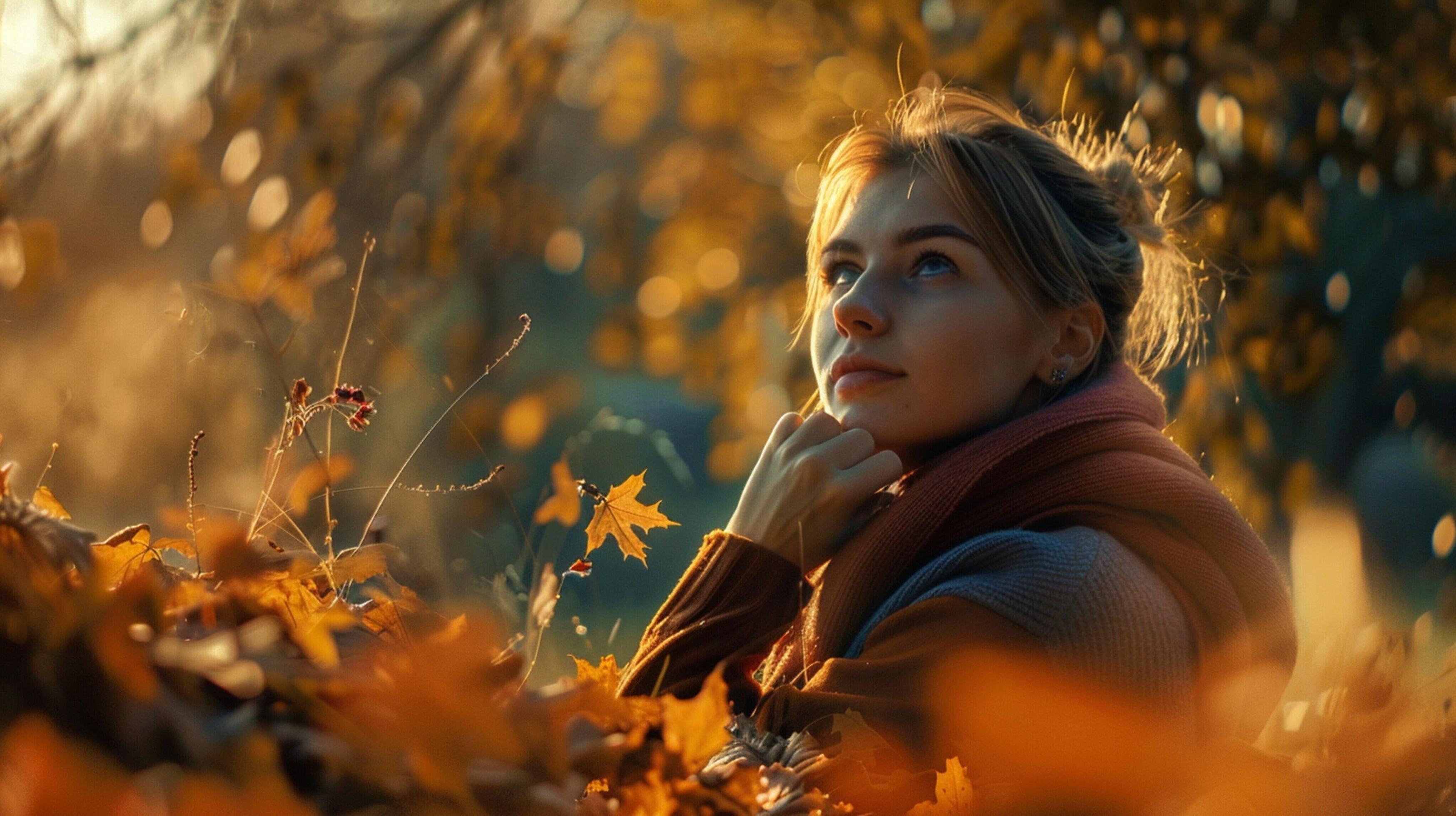 young woman enjoying the beauty of nature in autumn Stock Free