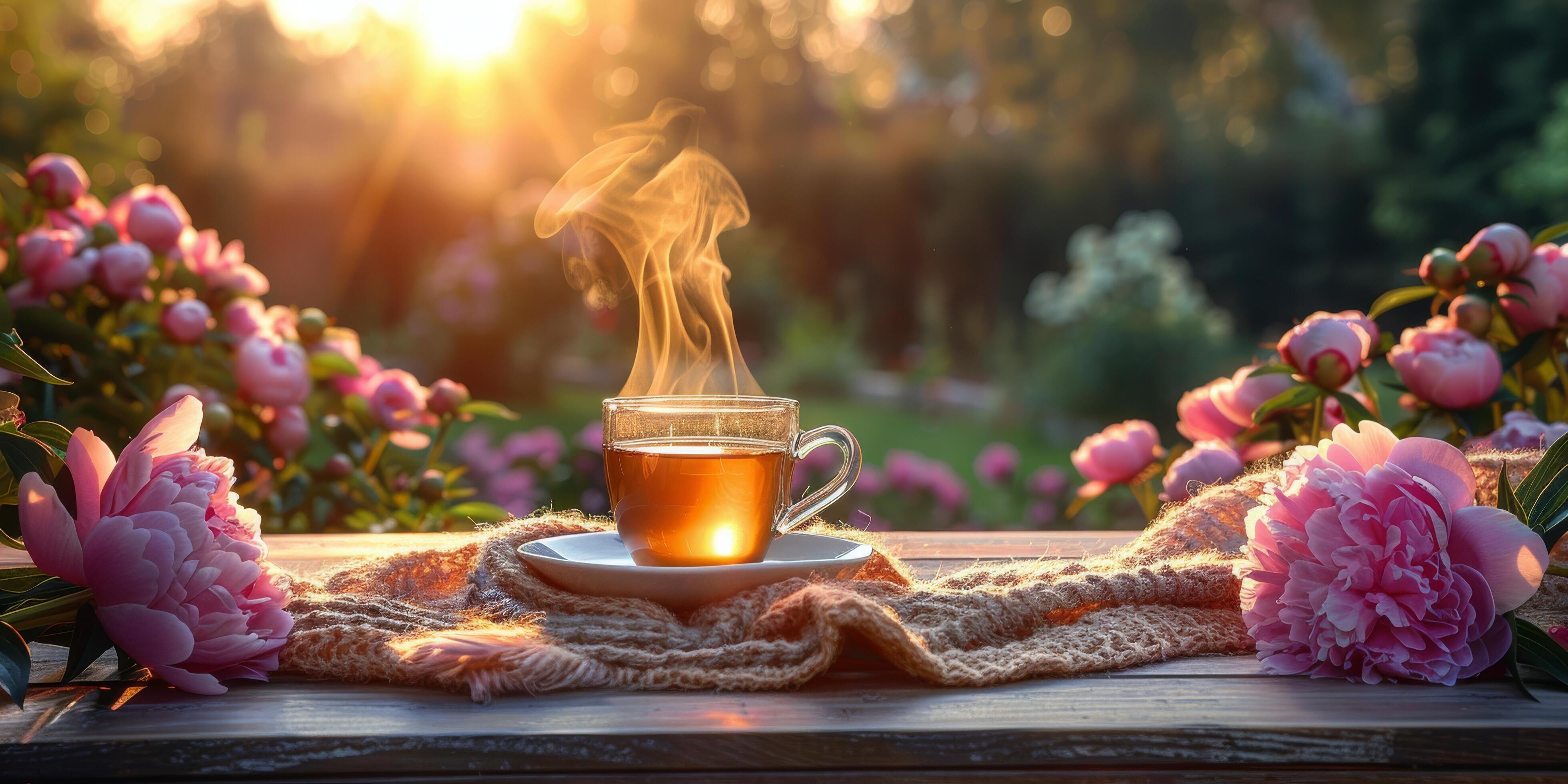 Wooden Table With Cup of Tea Stock Free