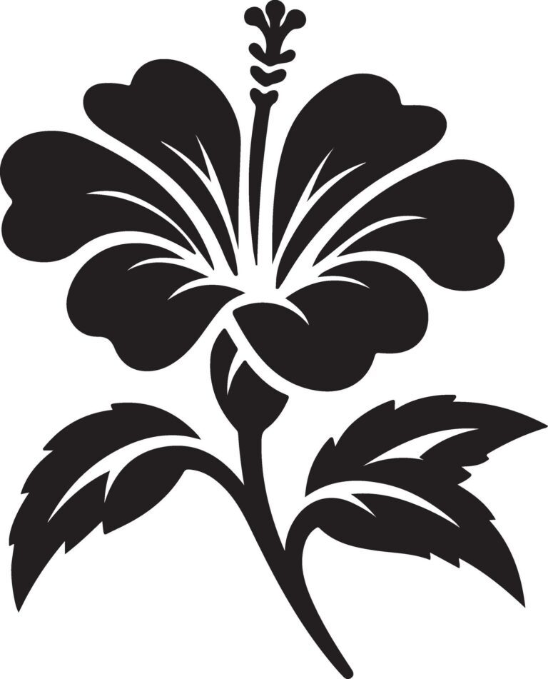 Silhouette hibiscus flower black color only Free Vector