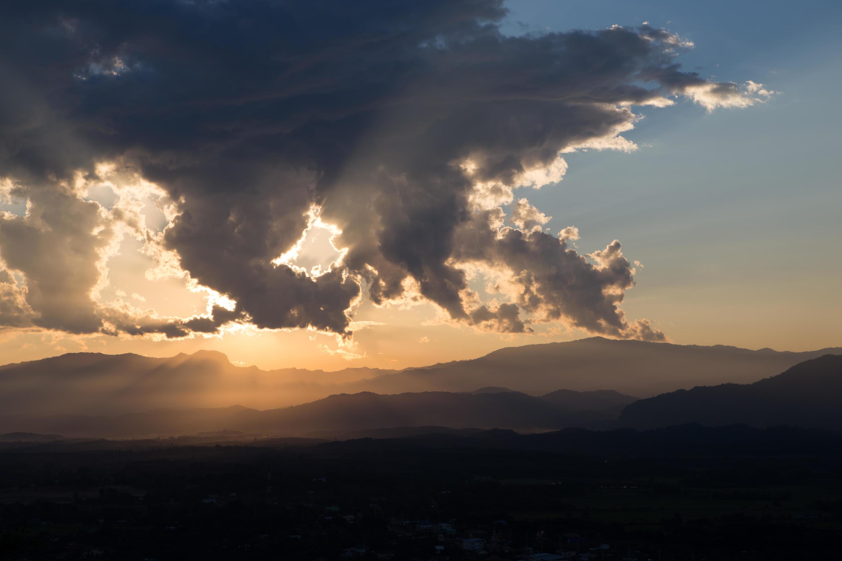 sunrise with clouds, light and rays Stock Free