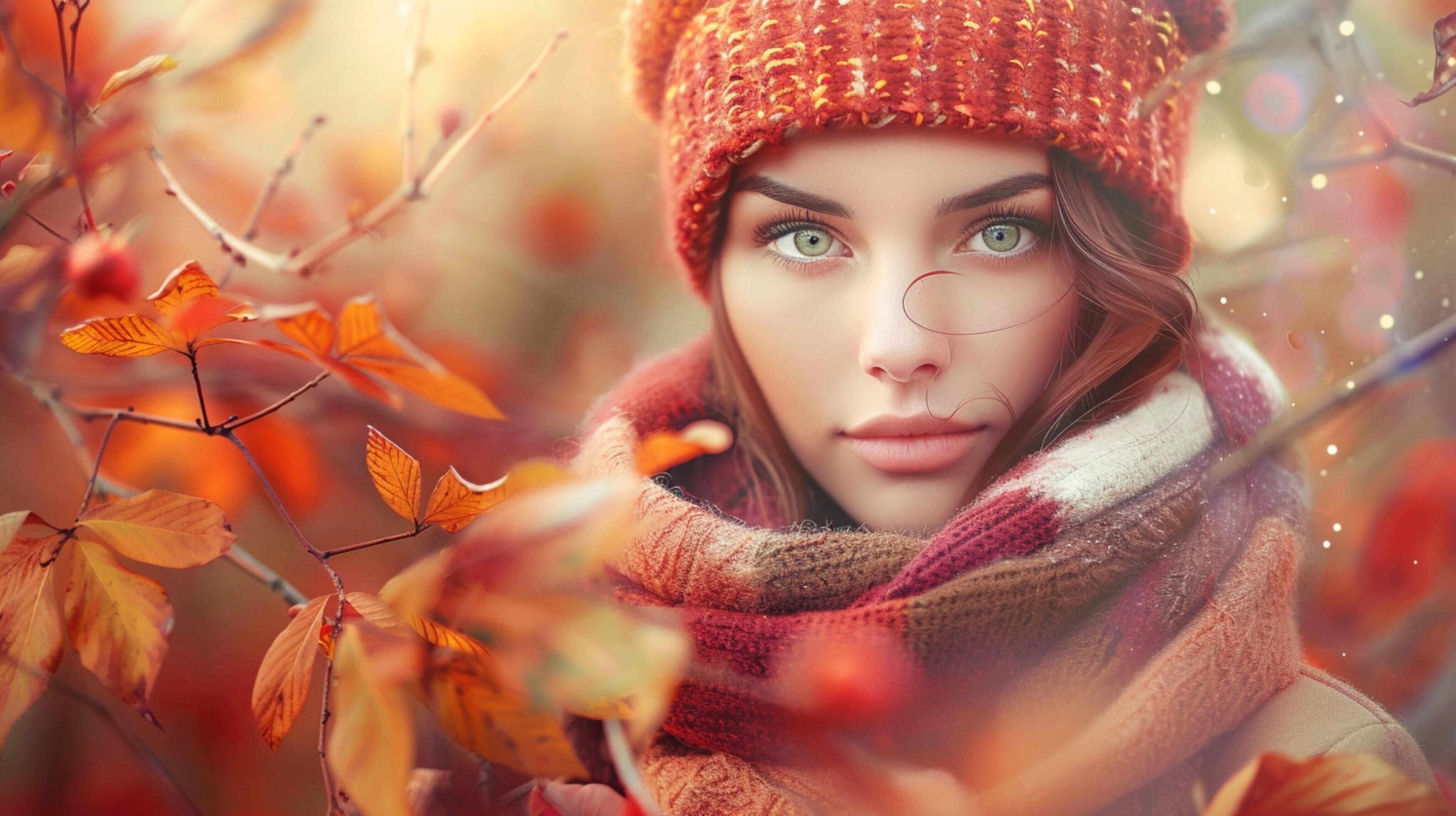 young woman in autumn fashion looking at camera Stock Free