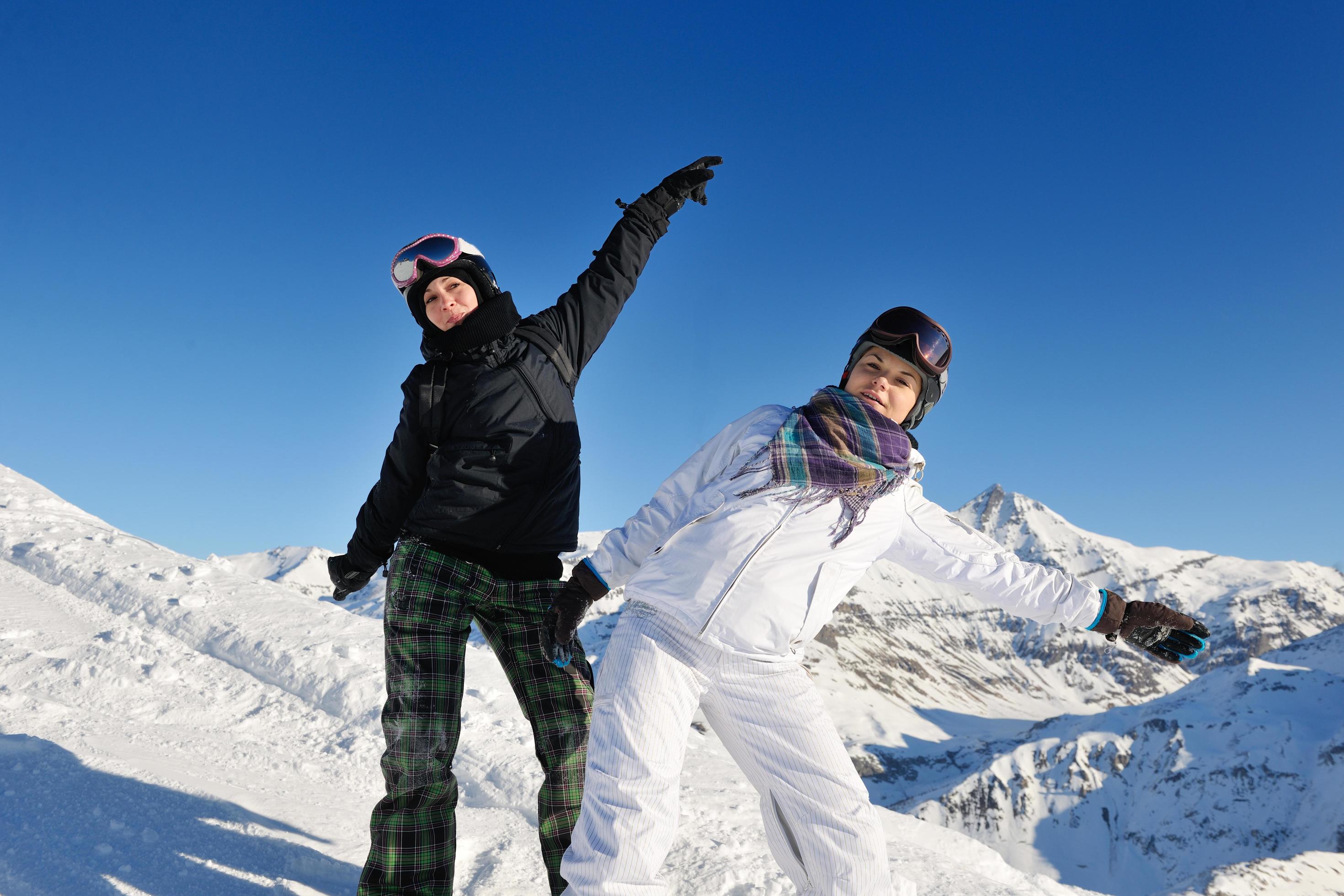 winter portrait of friends at skiing Stock Free