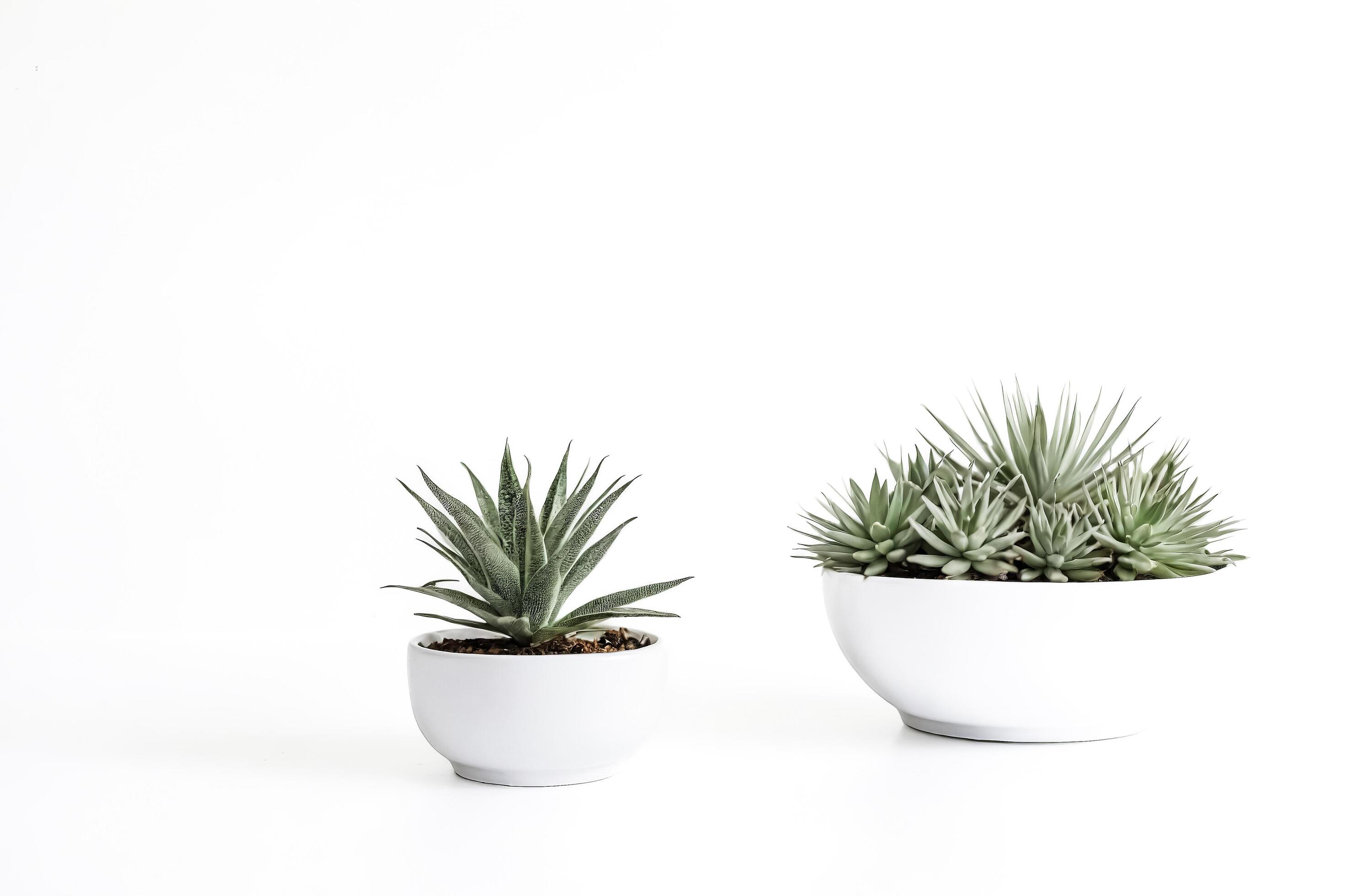 Two Succulents in White Pots on White Background Stock Free