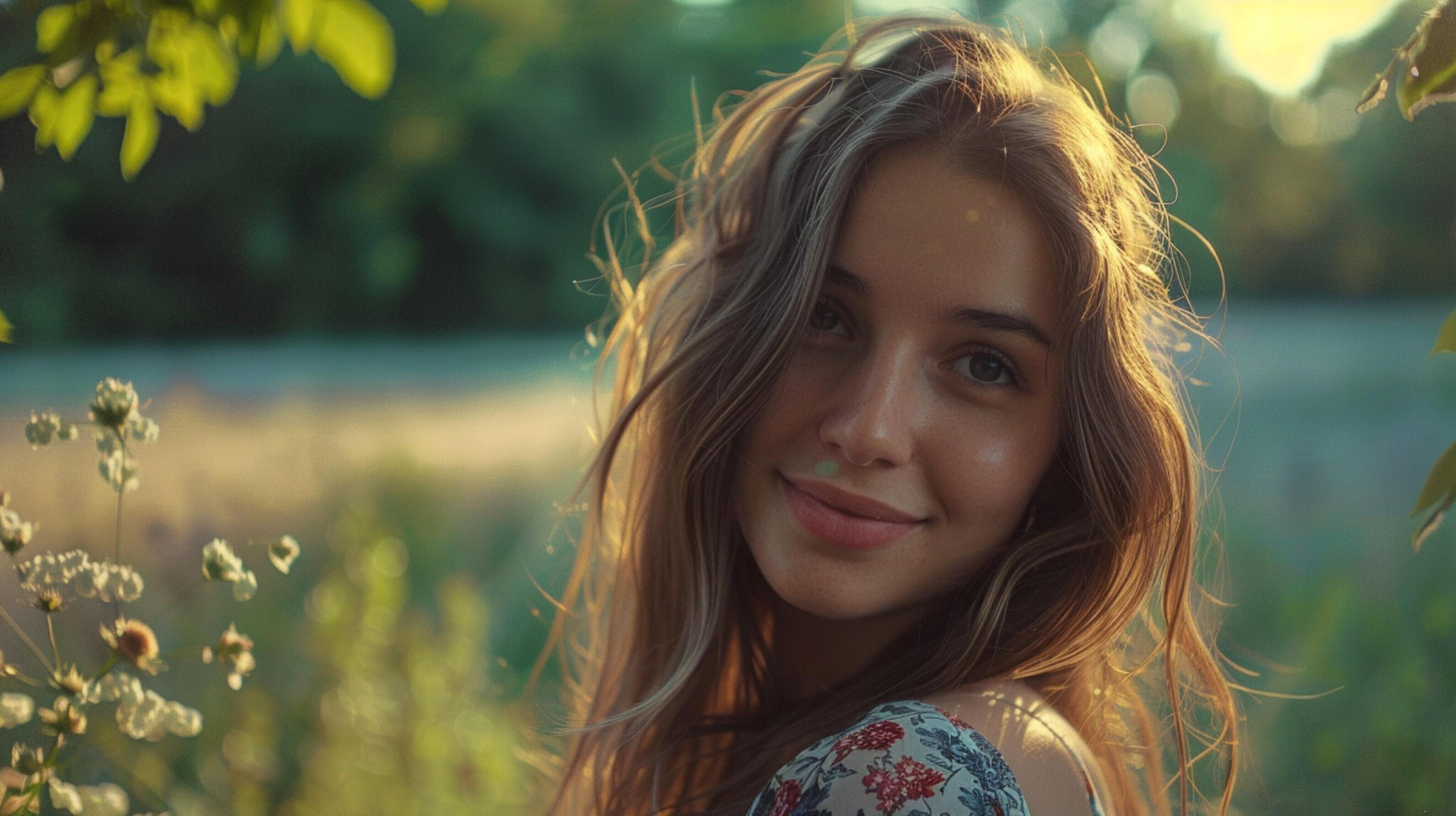 young woman outdoors looking at camera smiling Stock Free