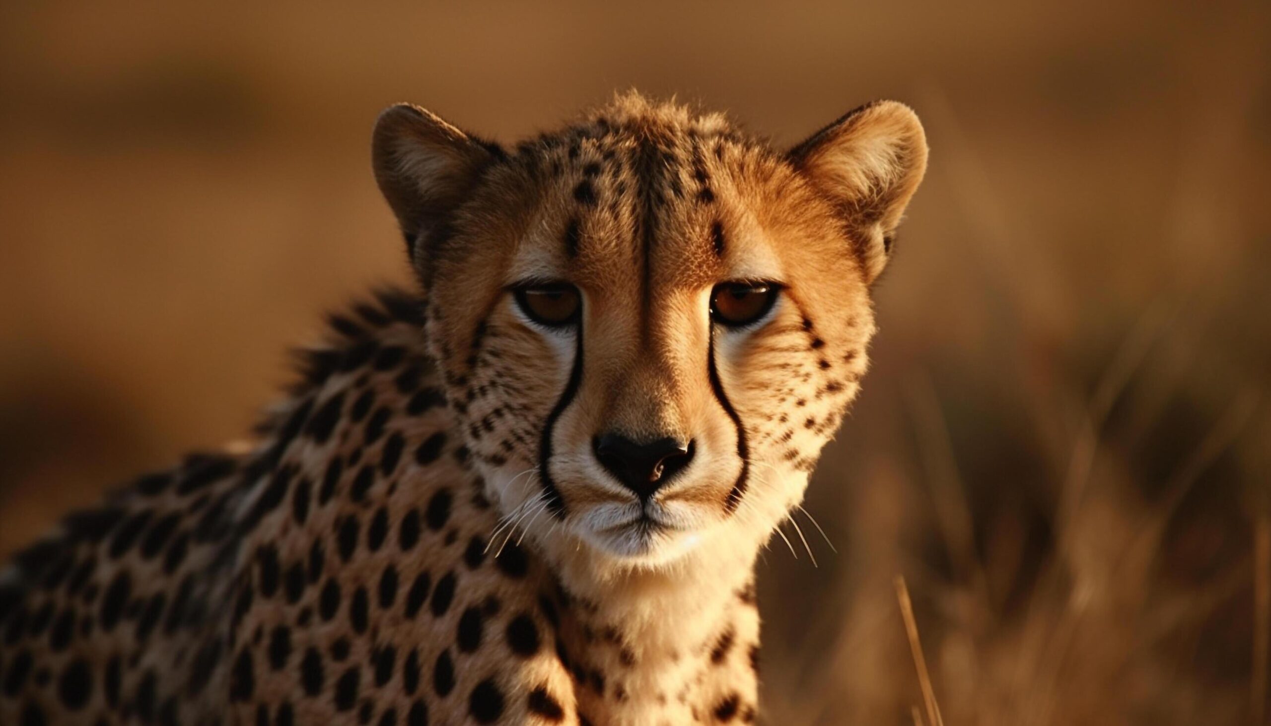 Majestic cheetah walking in the wilderness, staring with alertness generated by AI Free Photo