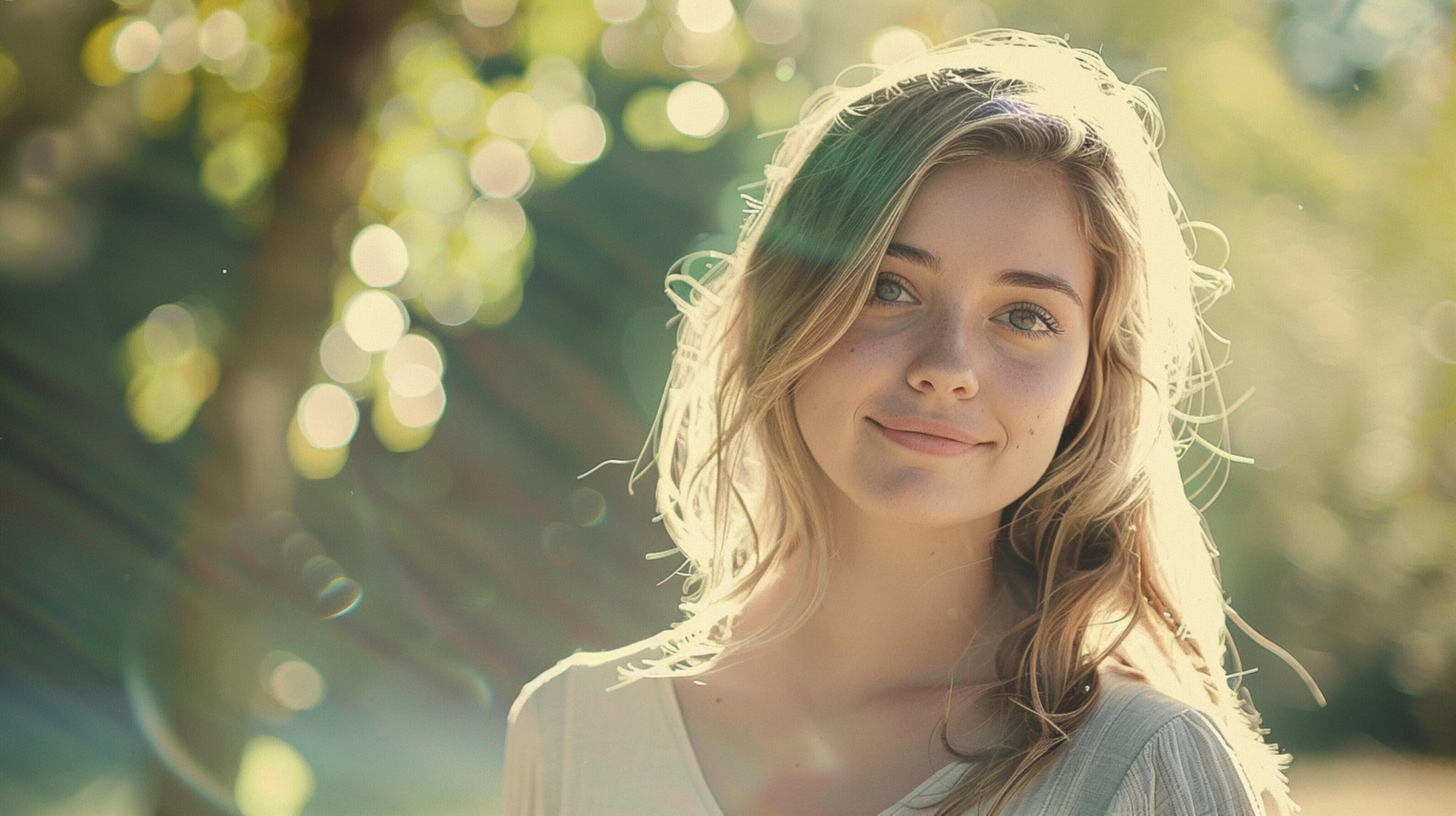 young woman outdoors looking at camera smiling Stock Free