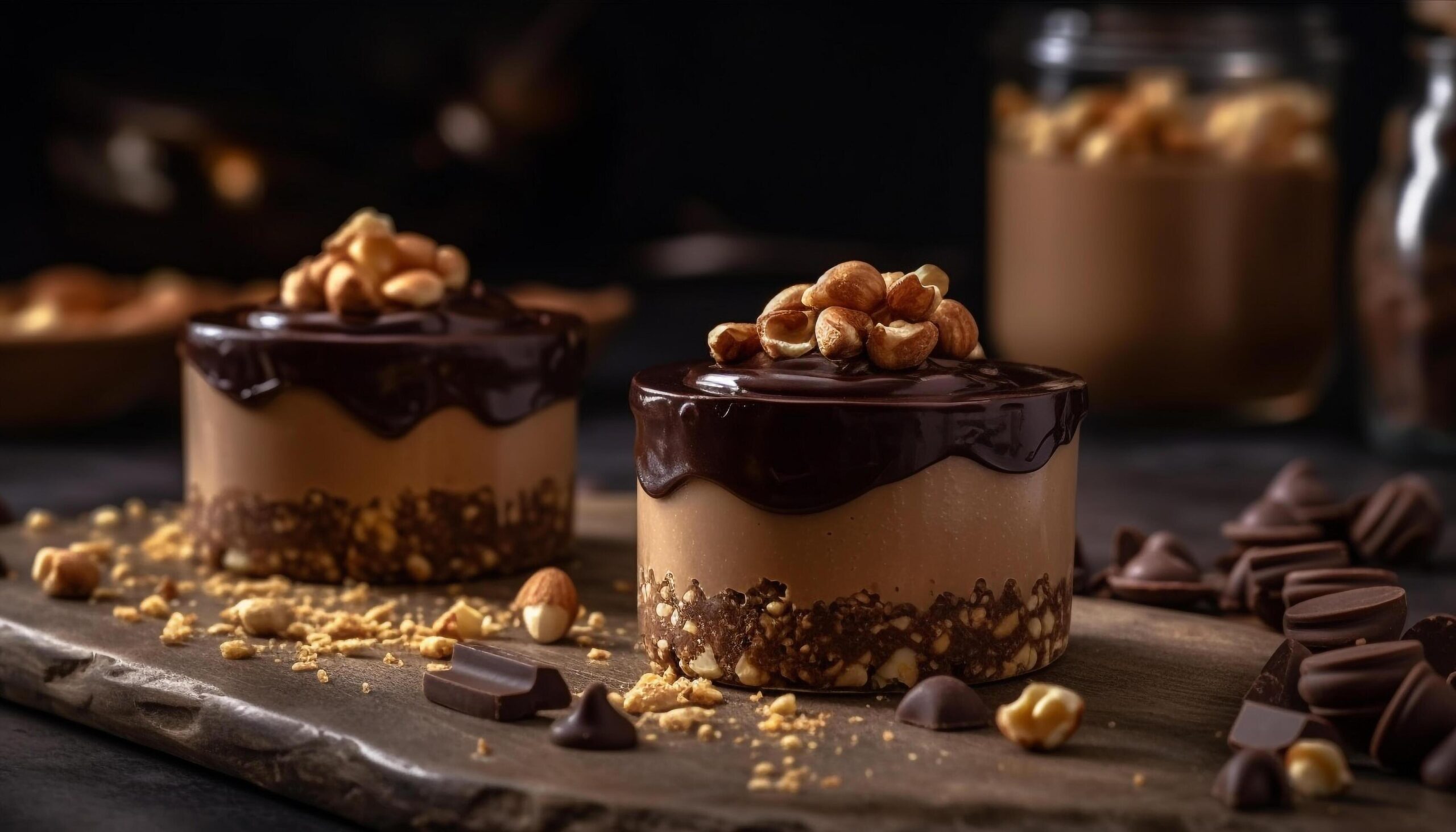 A gourmet dessert dark chocolate fudge on a wooden table generated by AI Free Photo