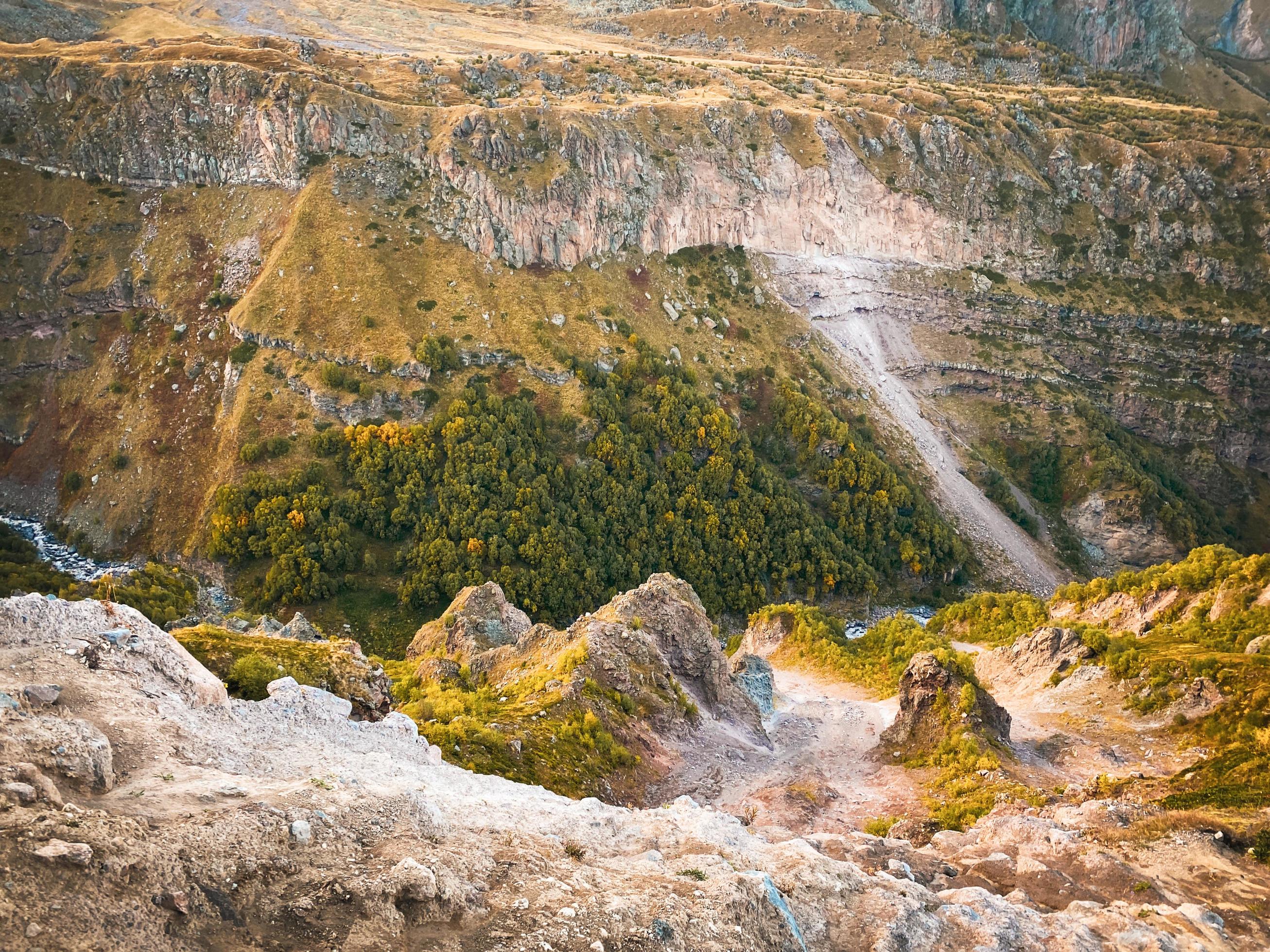 texture and pattern yellow autumn trees in mountains Stock Free