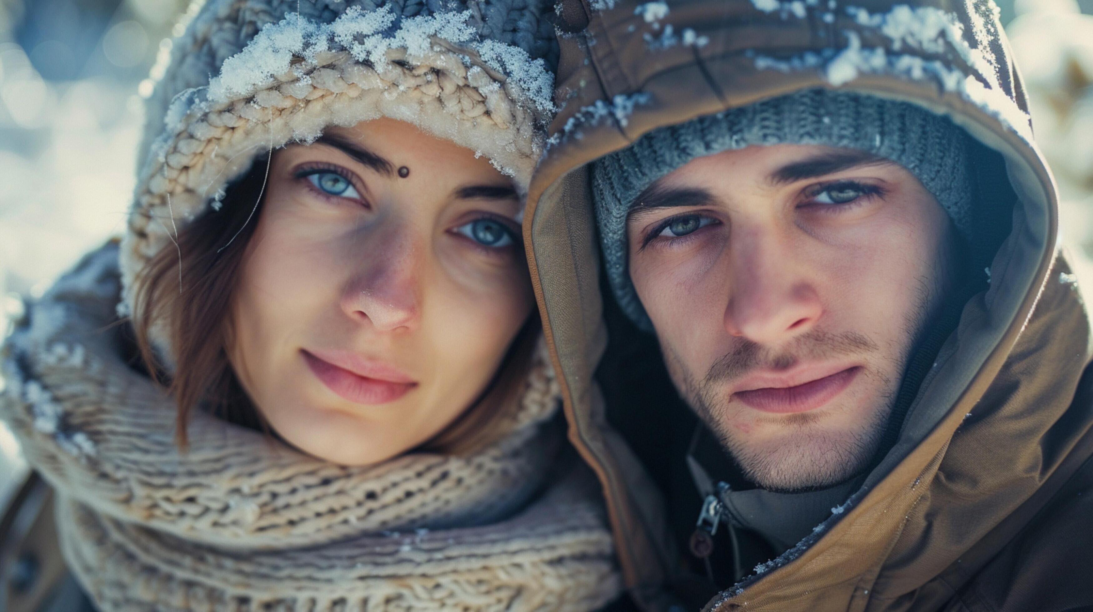 young couple in hooded shirts looking at camera Stock Free