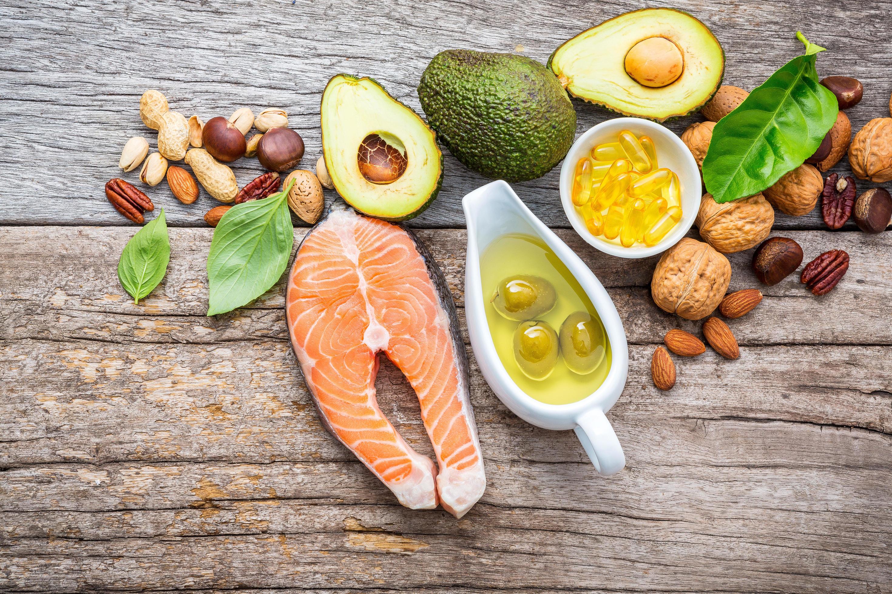 Healthy diet of omega 3 and unsaturated fats foods Stock Free