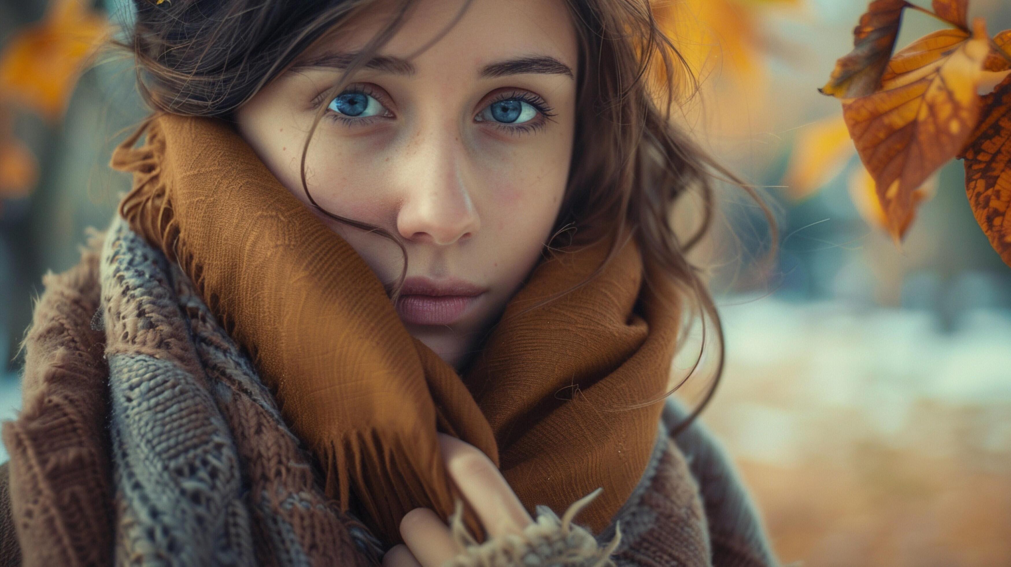 young woman in autumn fashion looking at camera Stock Free