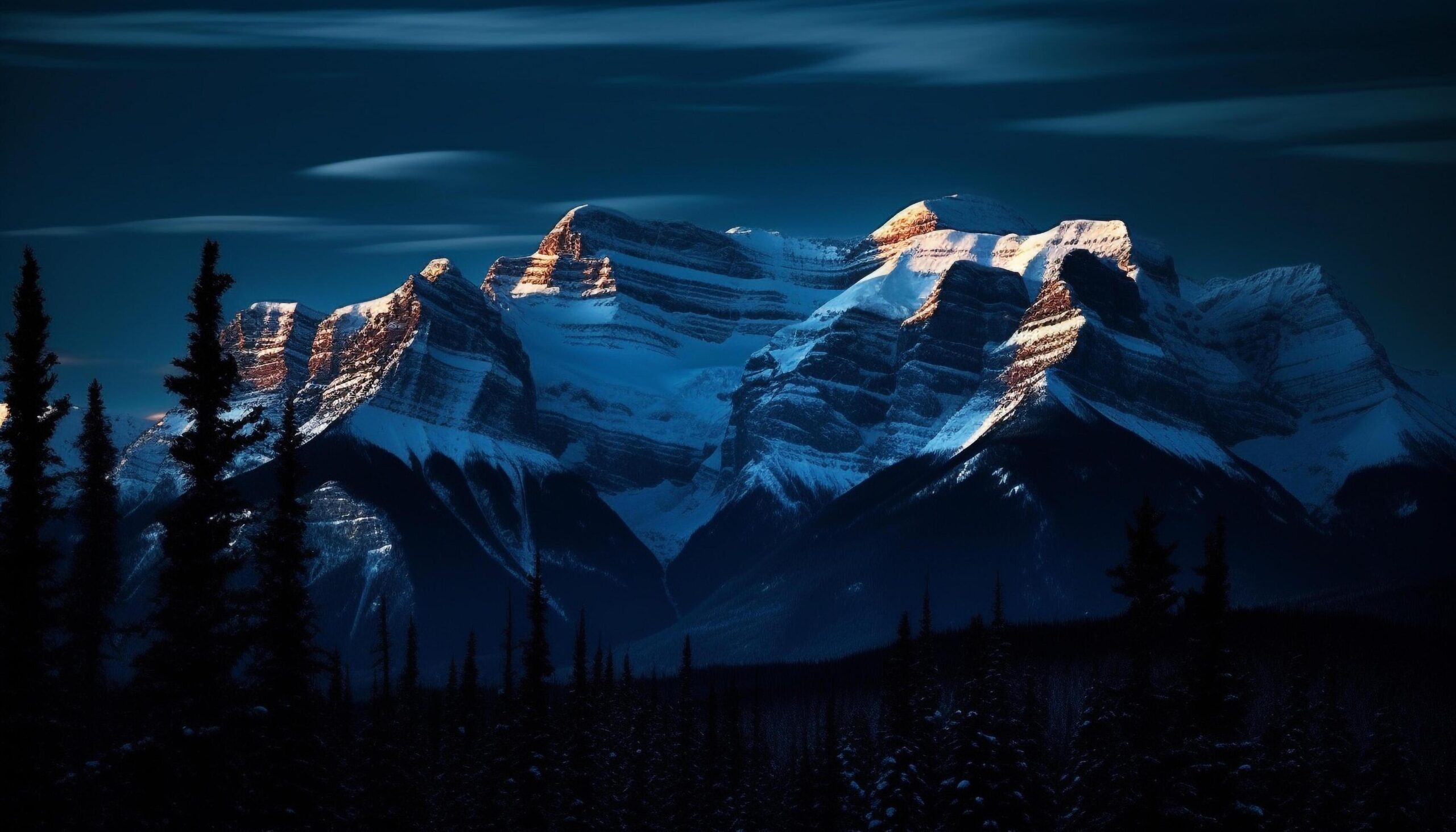 Majestic mountain peak in Alberta, a tranquil winter landscape generated by AI Free Photo