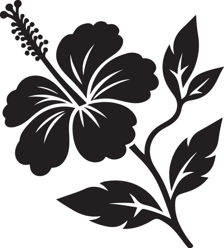 Hibiscus black and white template Free Vector