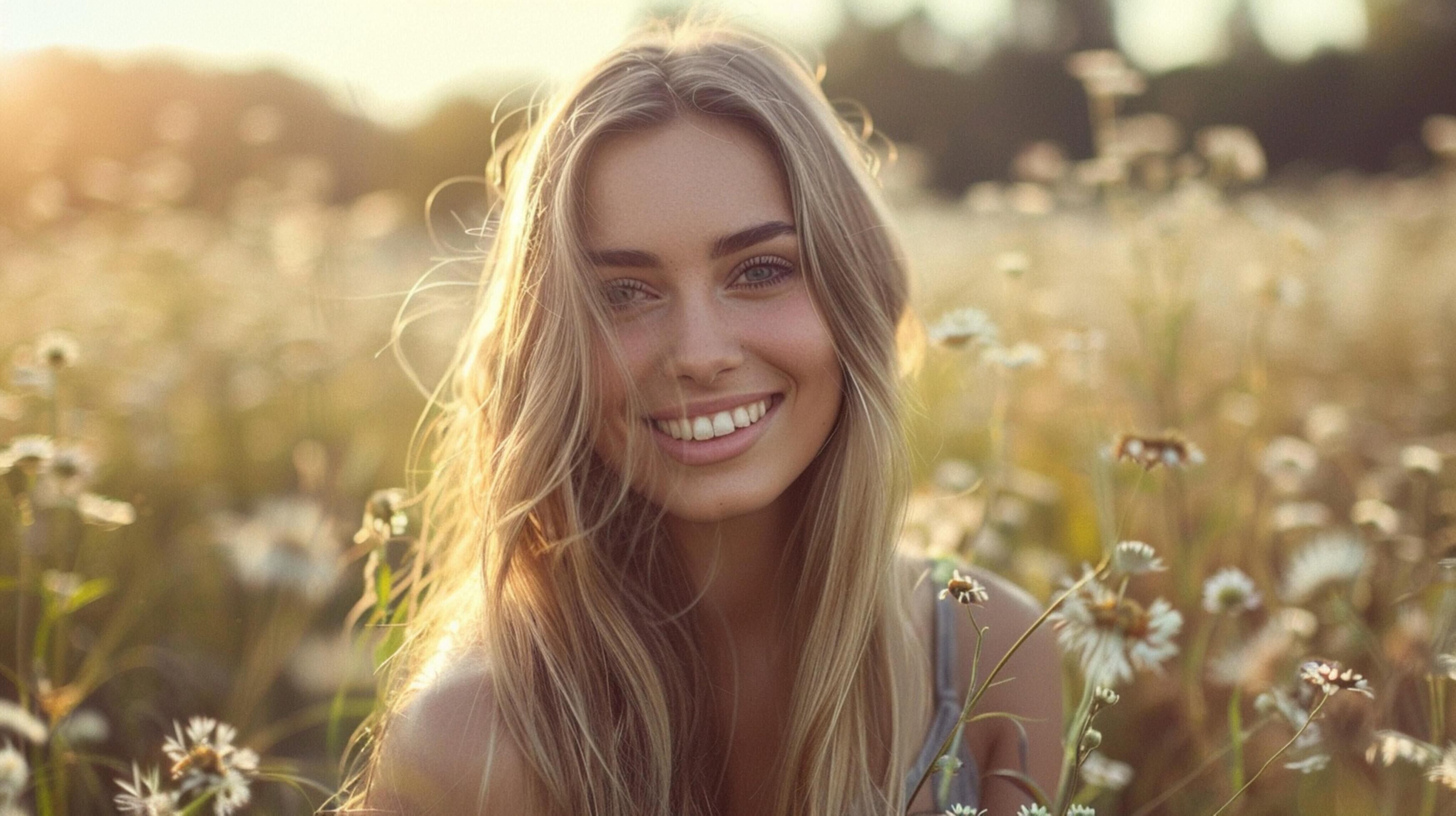 young woman outdoors looking at camera smiling Stock Free