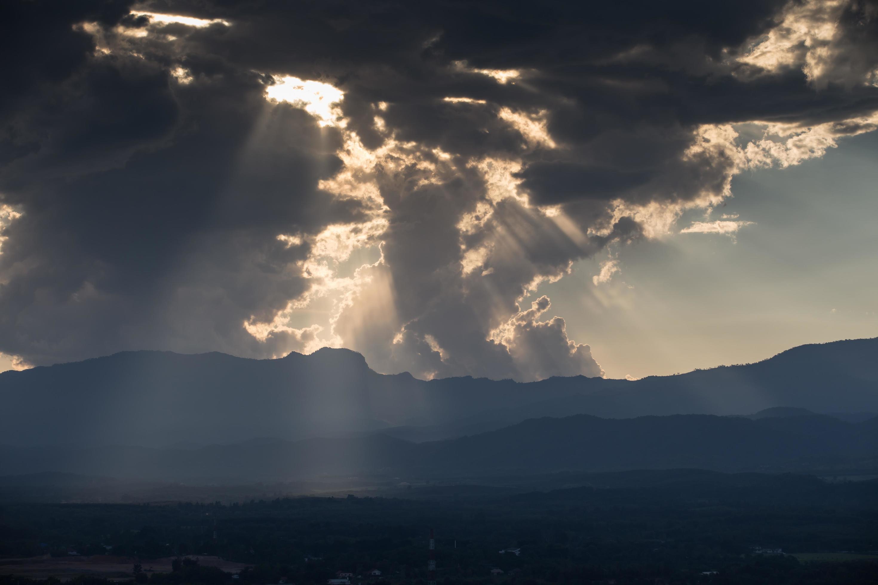 sunrise with clouds, light and rays Stock Free