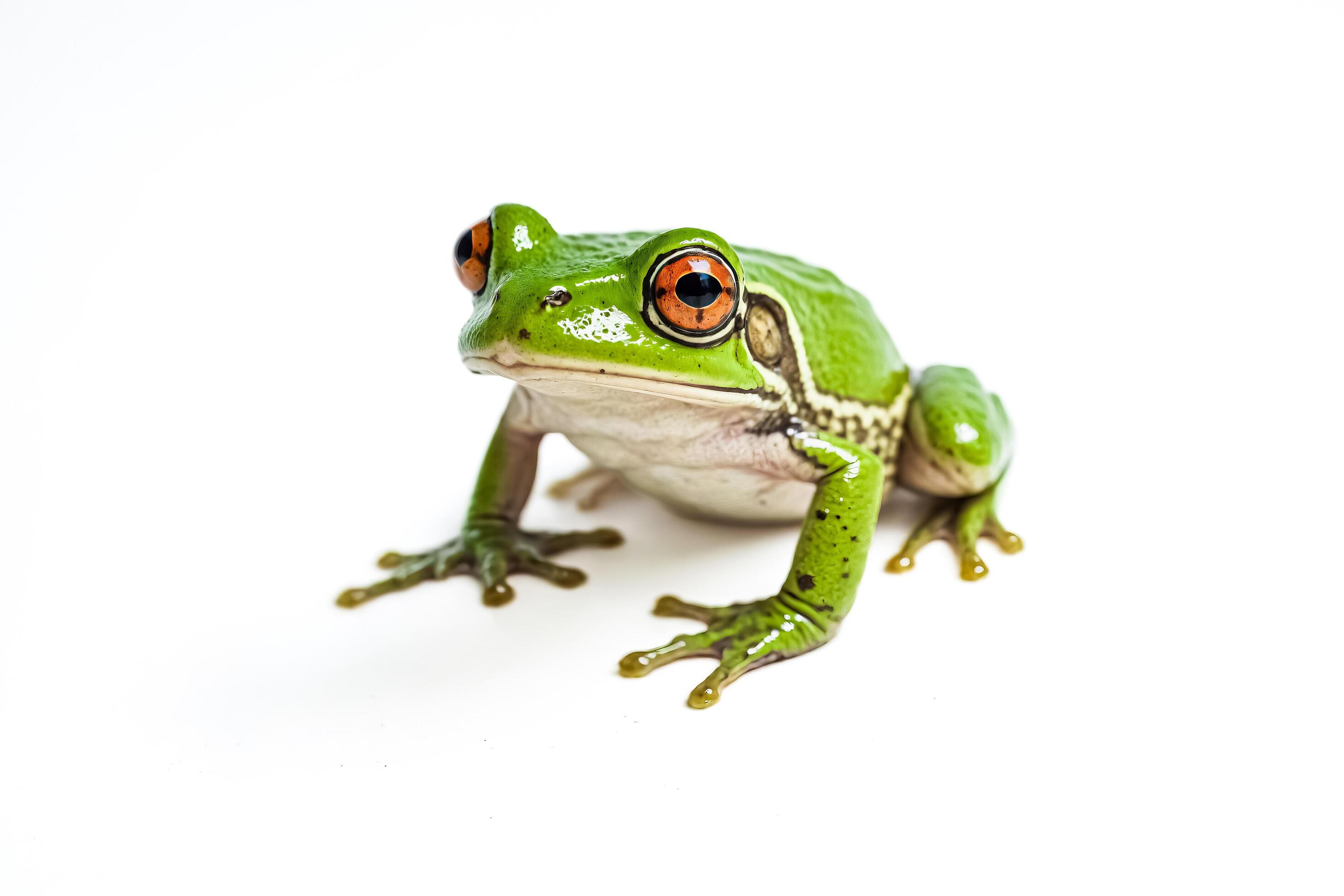 Green Frog with Orange Eyes on White Background Stock Free