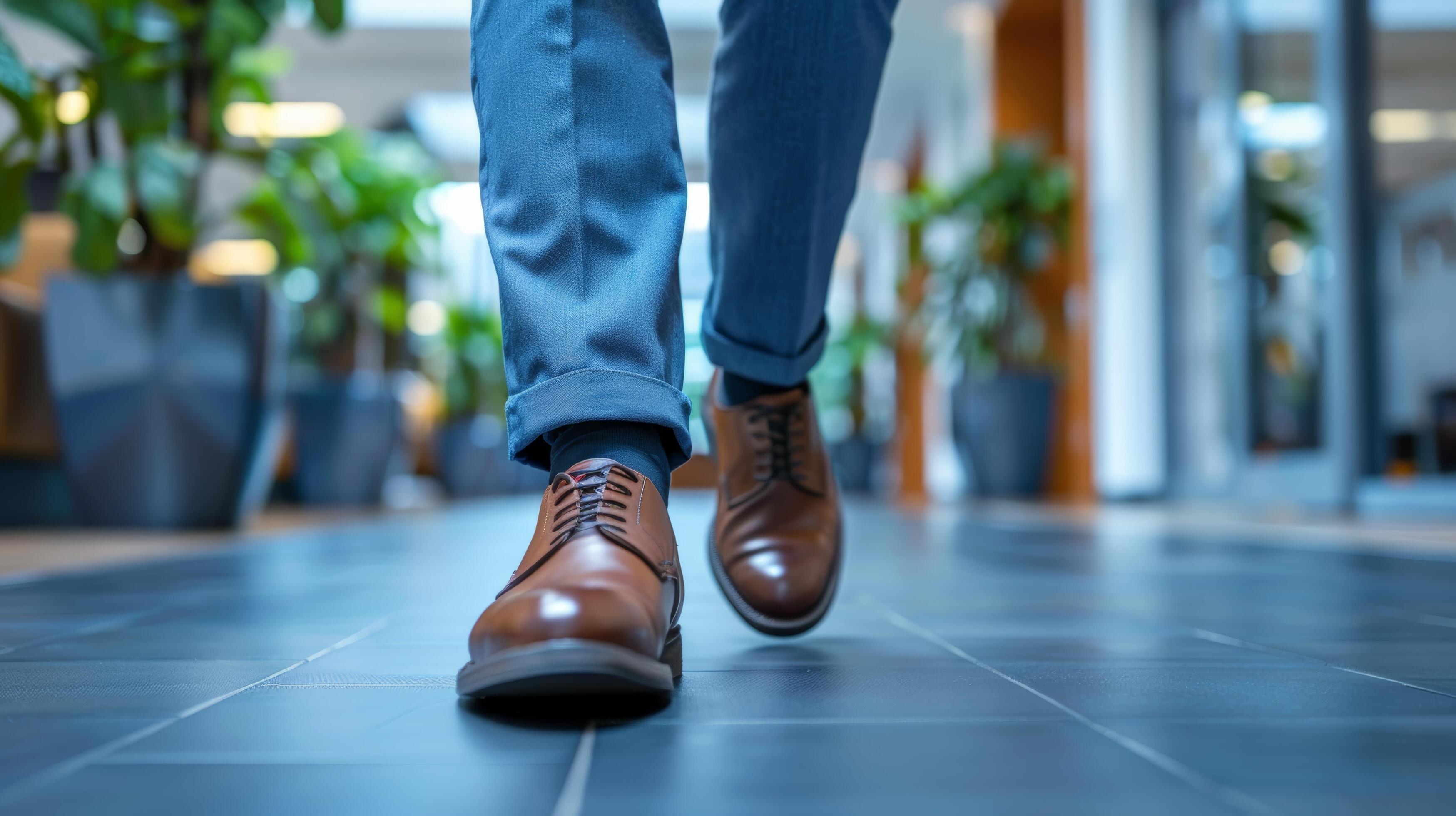 Person Walking on Tiled Floor Stock Free