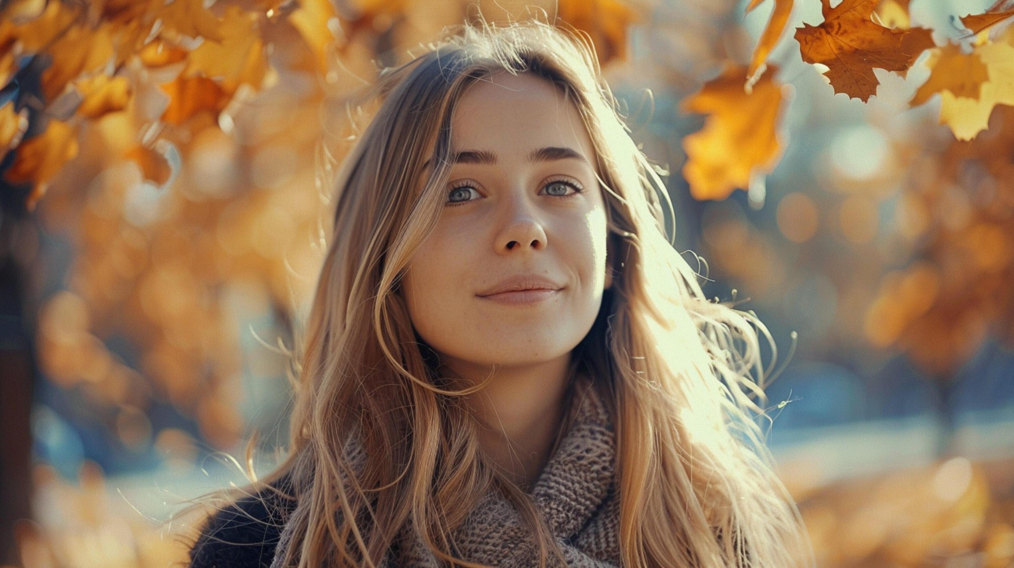 young woman with long blond hair enjoying autumn Stock Free