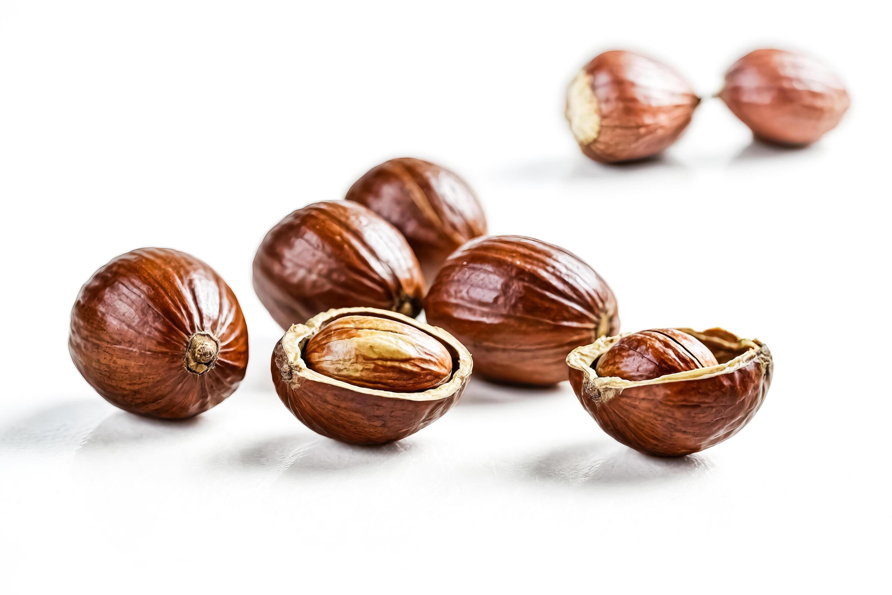 
									Close Up of Hazelnuts on White Background Stock Free