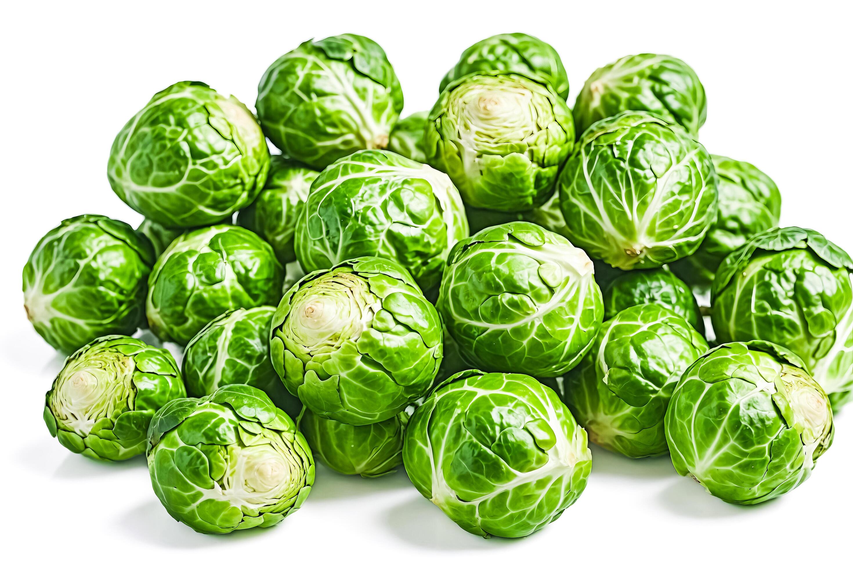 Close-up of Fresh Brussels Sprouts on White Background Stock Free