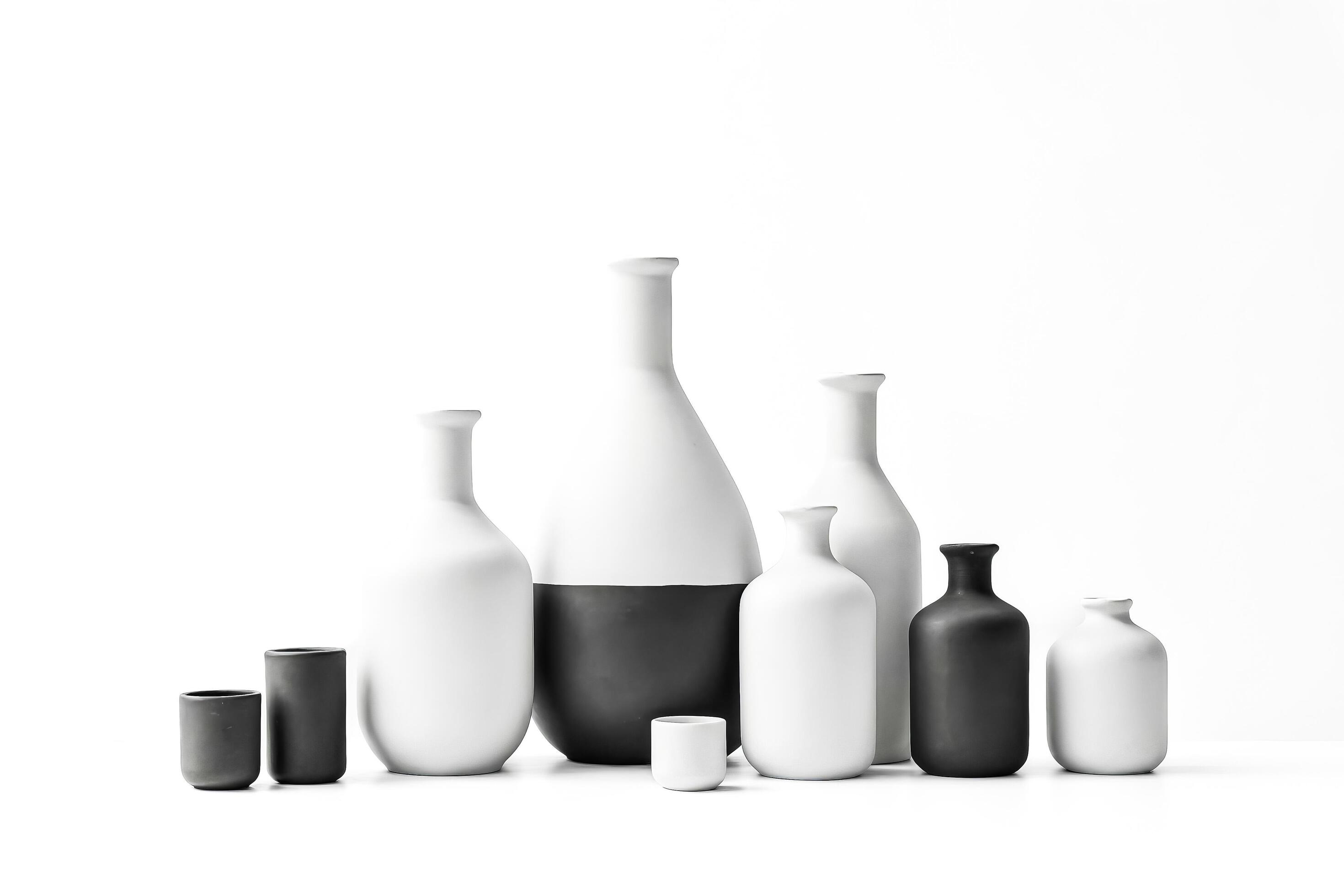 Black and White Ceramic Vases on White Background Stock Free