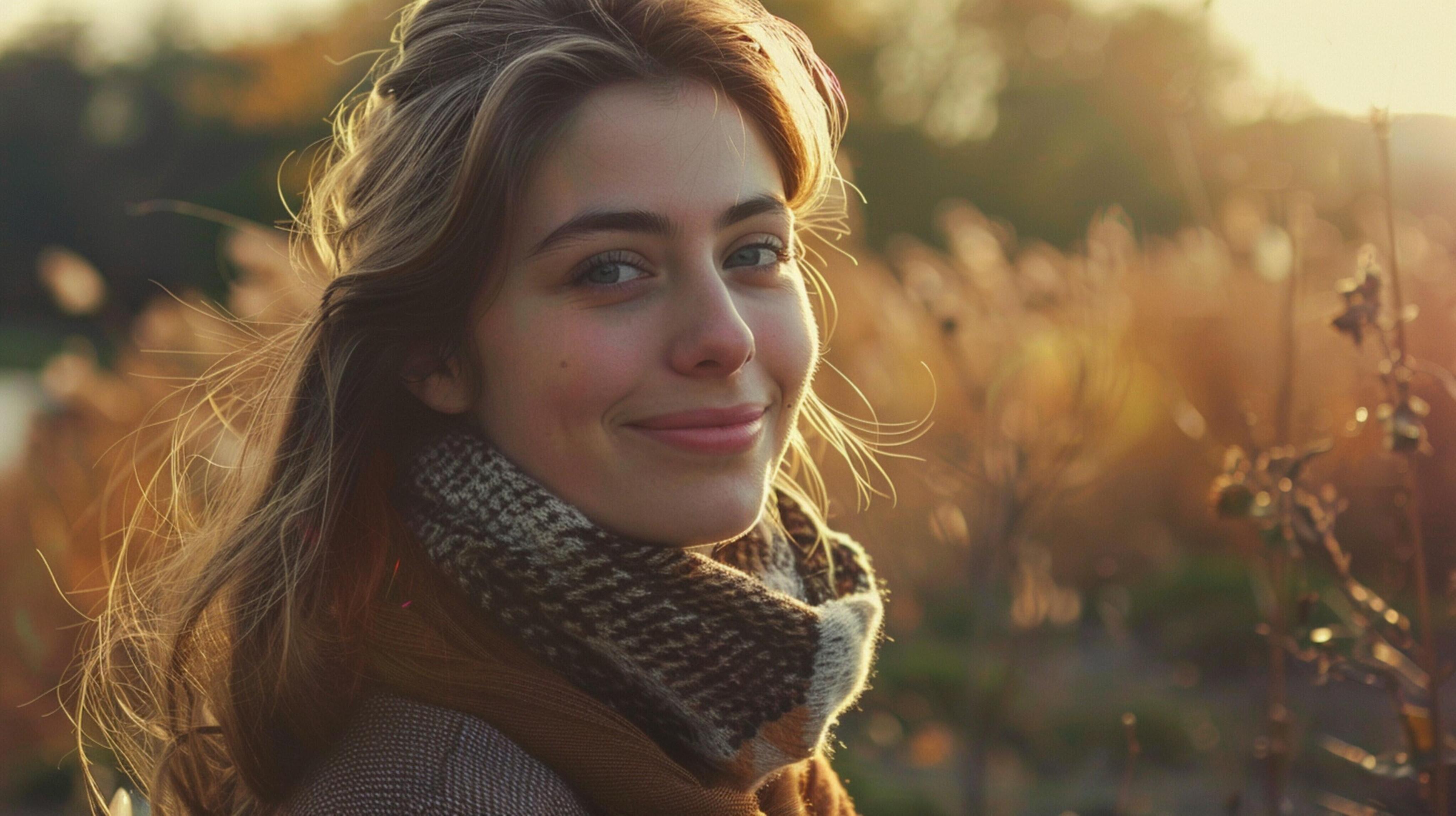 young woman outdoors looking at camera smiling Stock Free