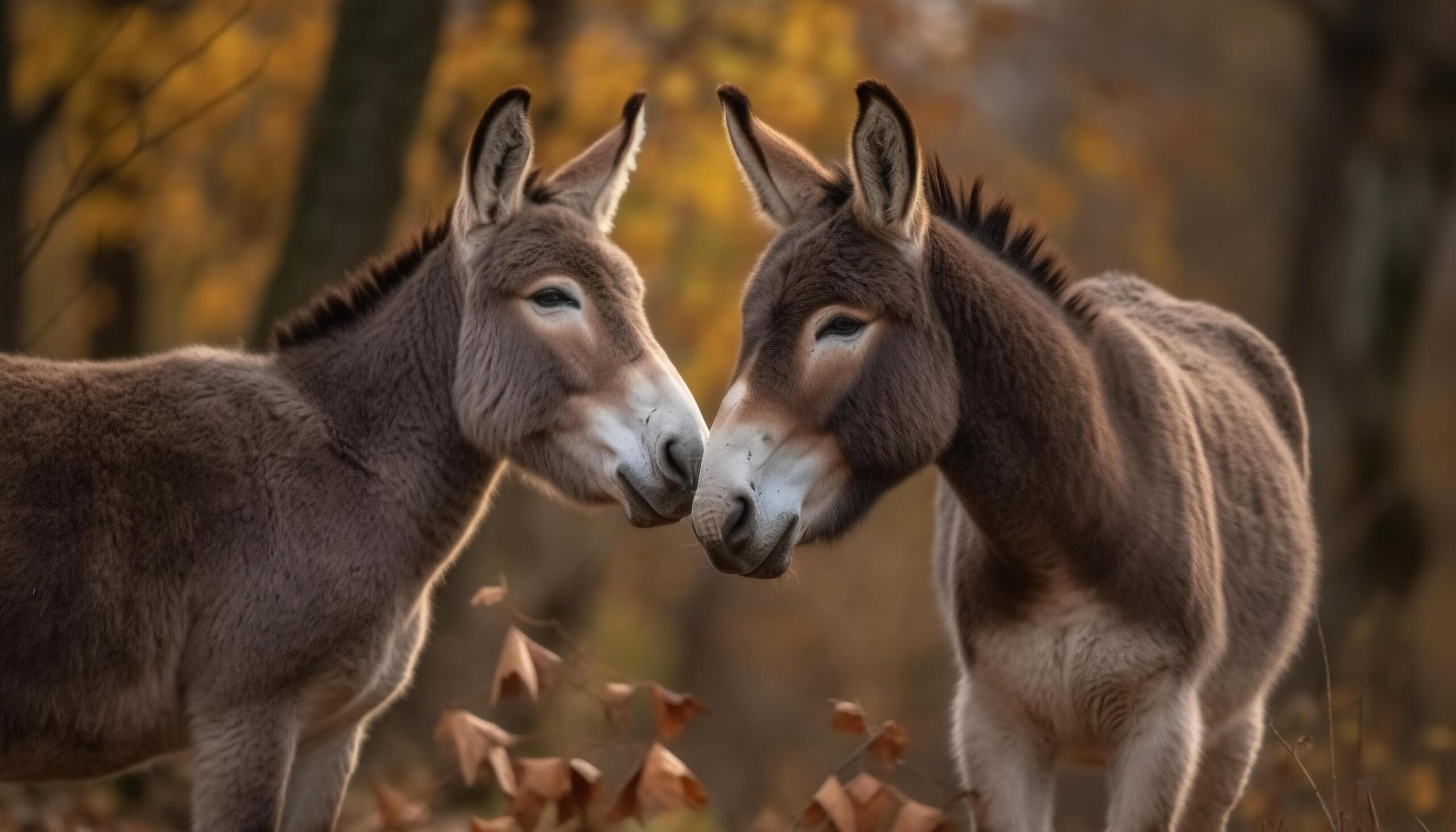 Cute donkey in meadow, enjoying nature beauty and friendship generated by AI Free Photo