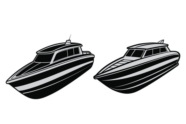 2 Motorboat silhouette Design on white background Free Vector