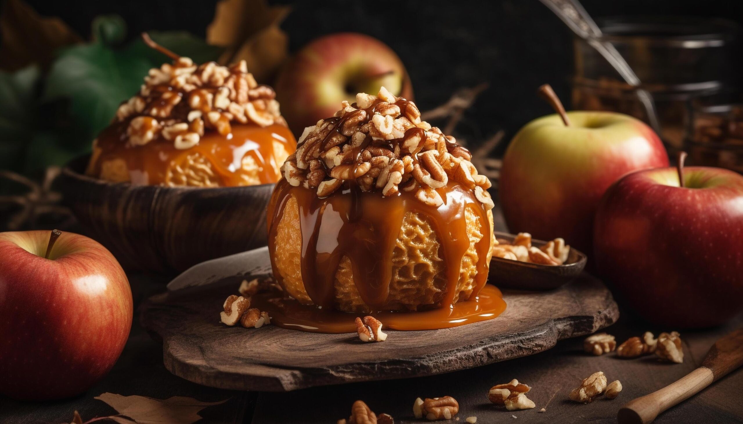 Fresh apple pie on a rustic wooden table, a sweet indulgence generated by AI Free Photo