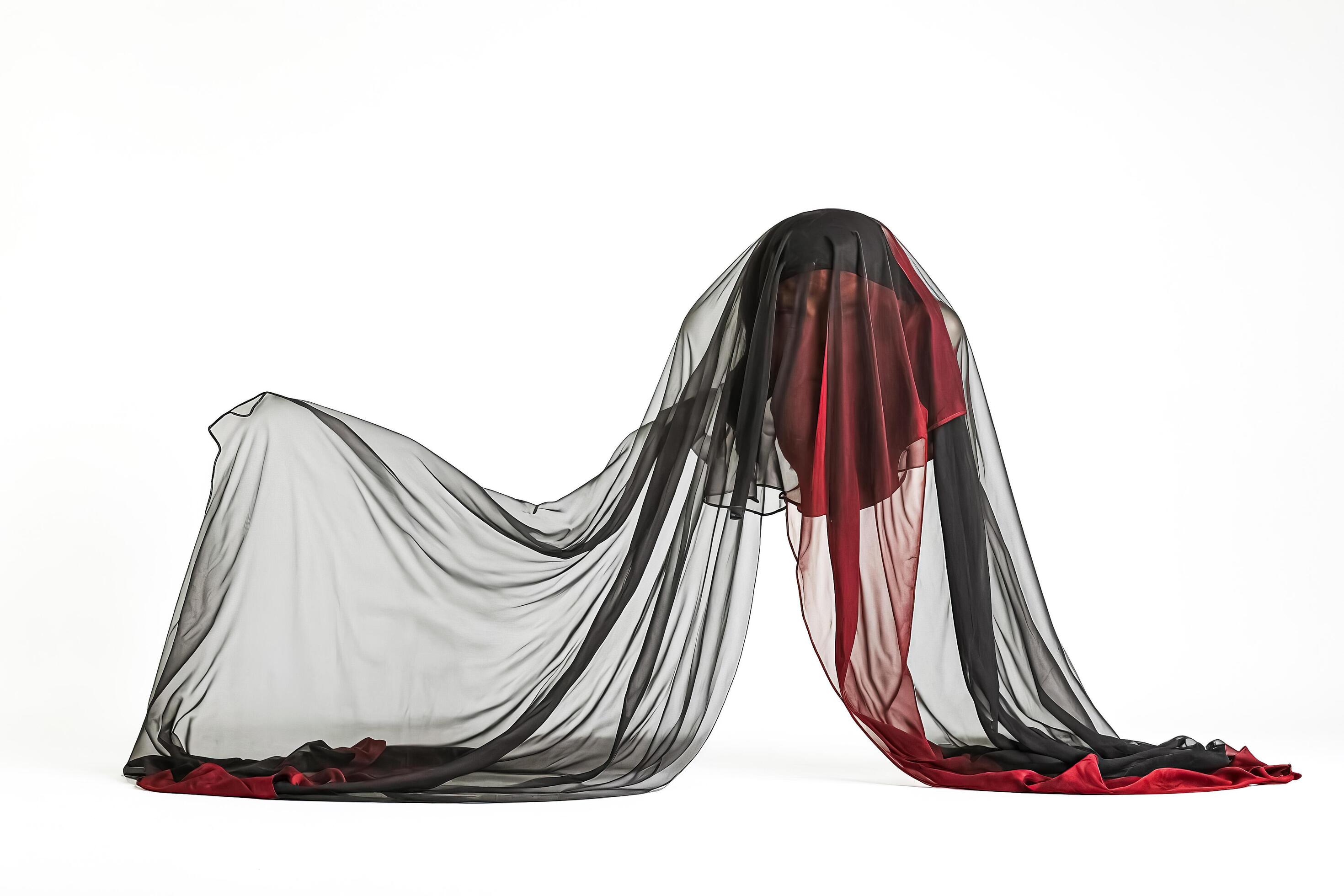 Black and Red Sheer Fabric Draped on a White Background Stock Free