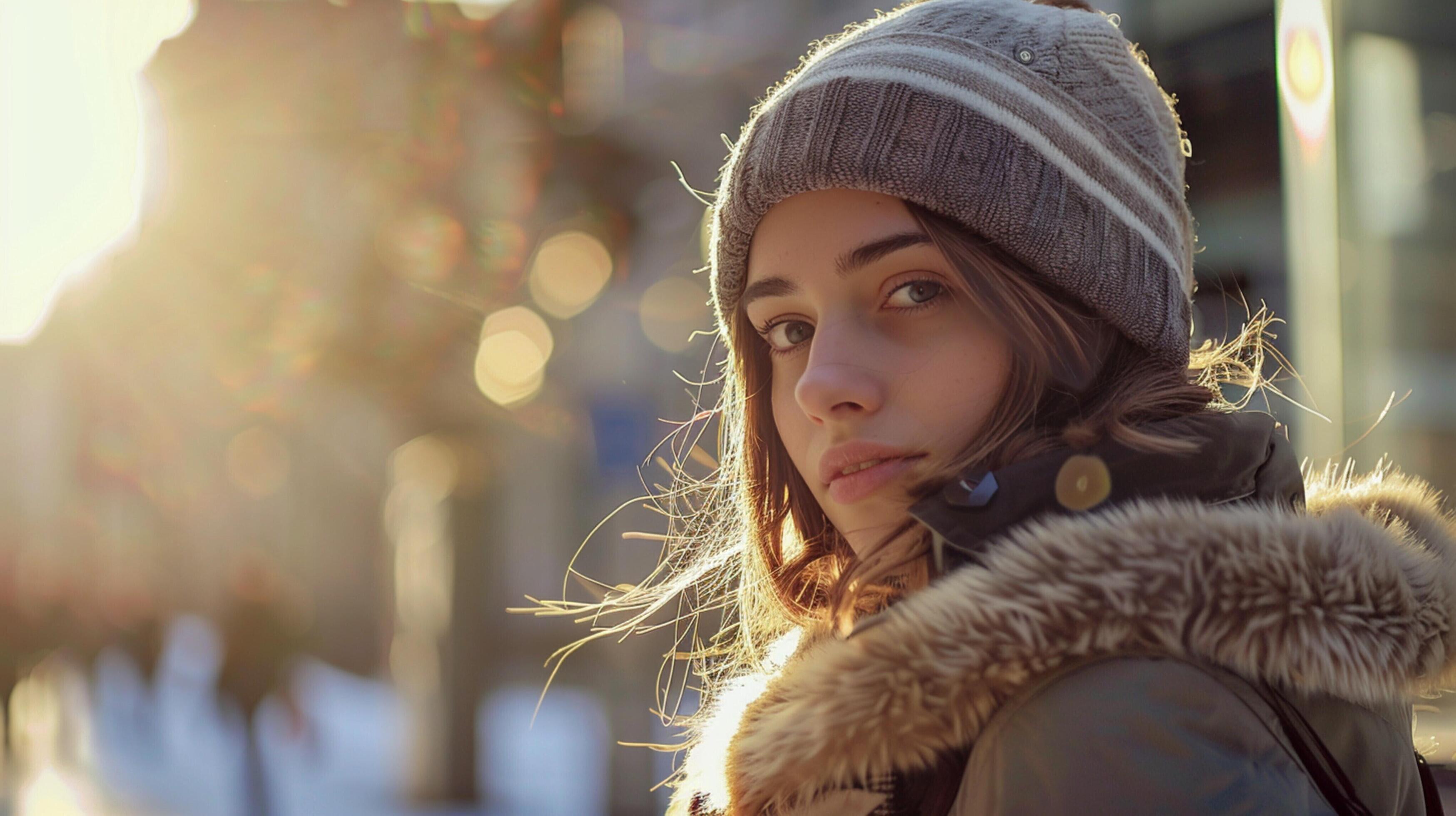 young woman walking in the city confident Stock Free