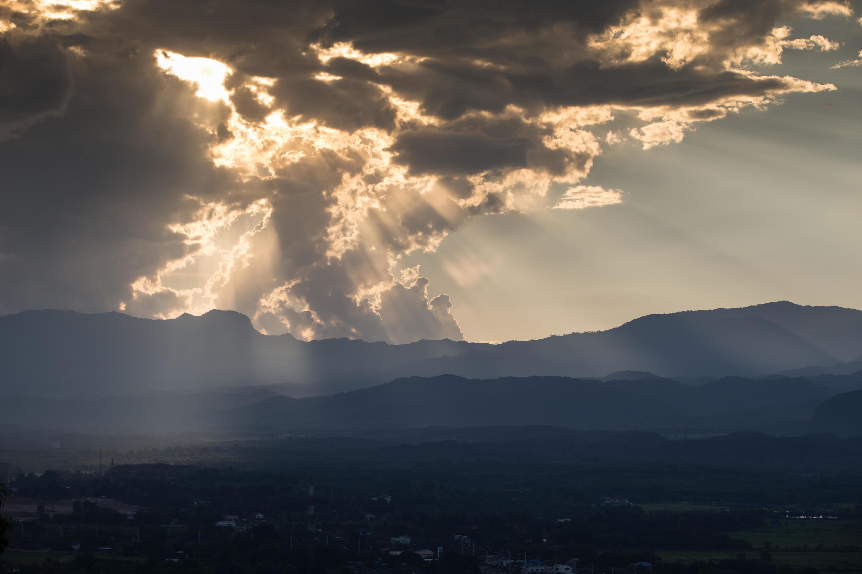 sunrise with clouds, light and rays Stock Free