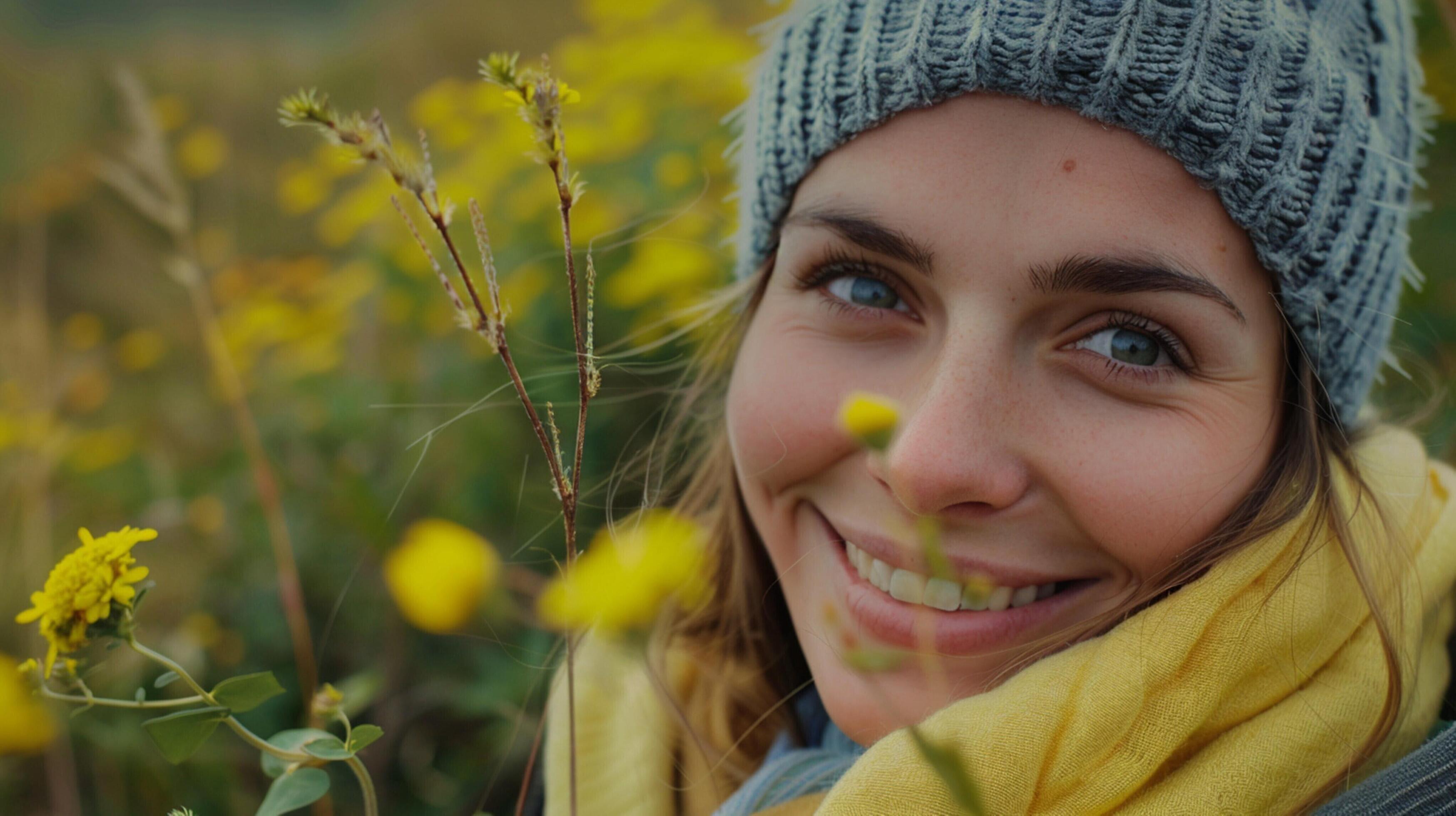 young woman outdoors looking at camera smiling Stock Free