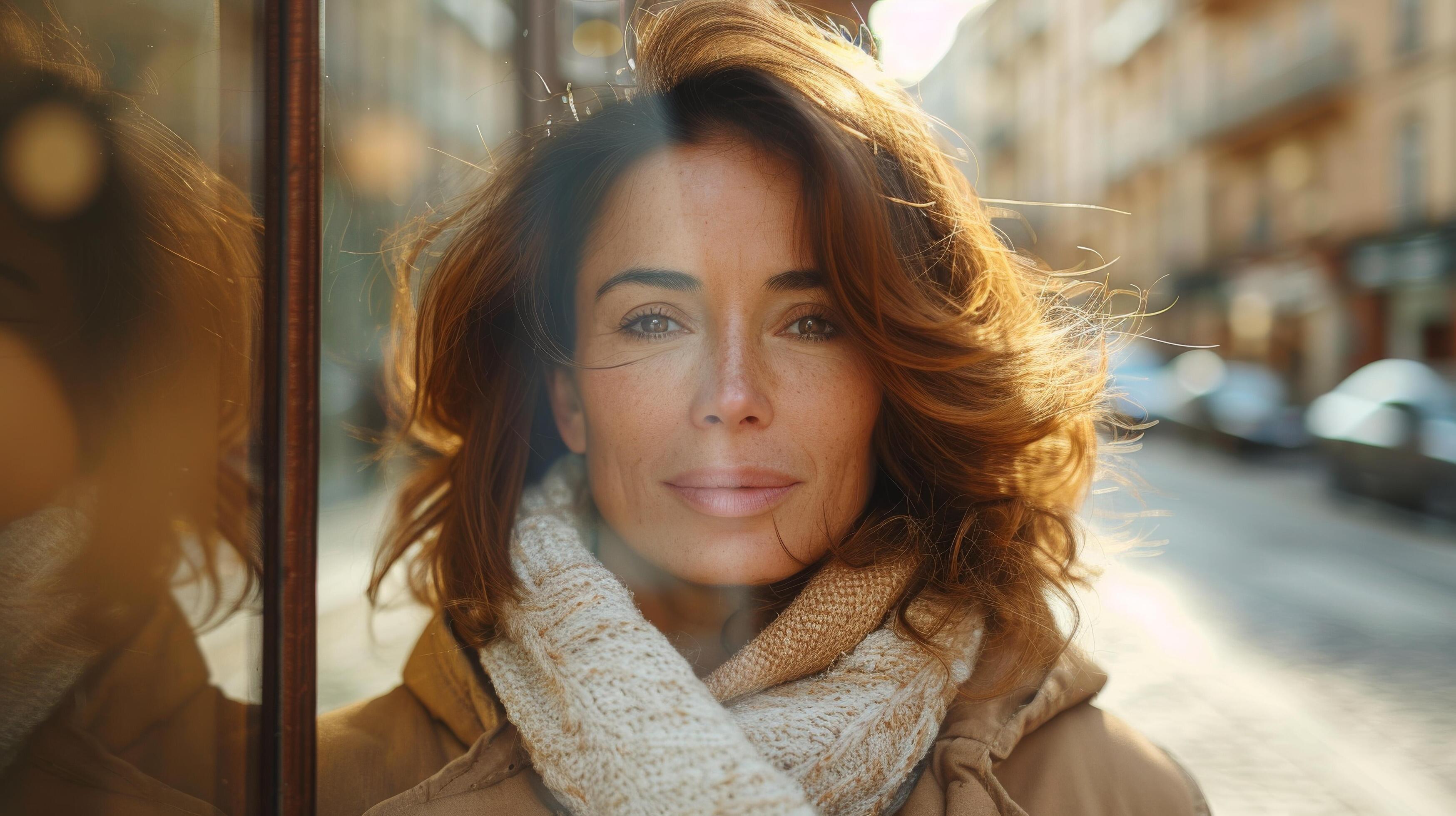 Woman Standing by Window With Scarf Stock Free