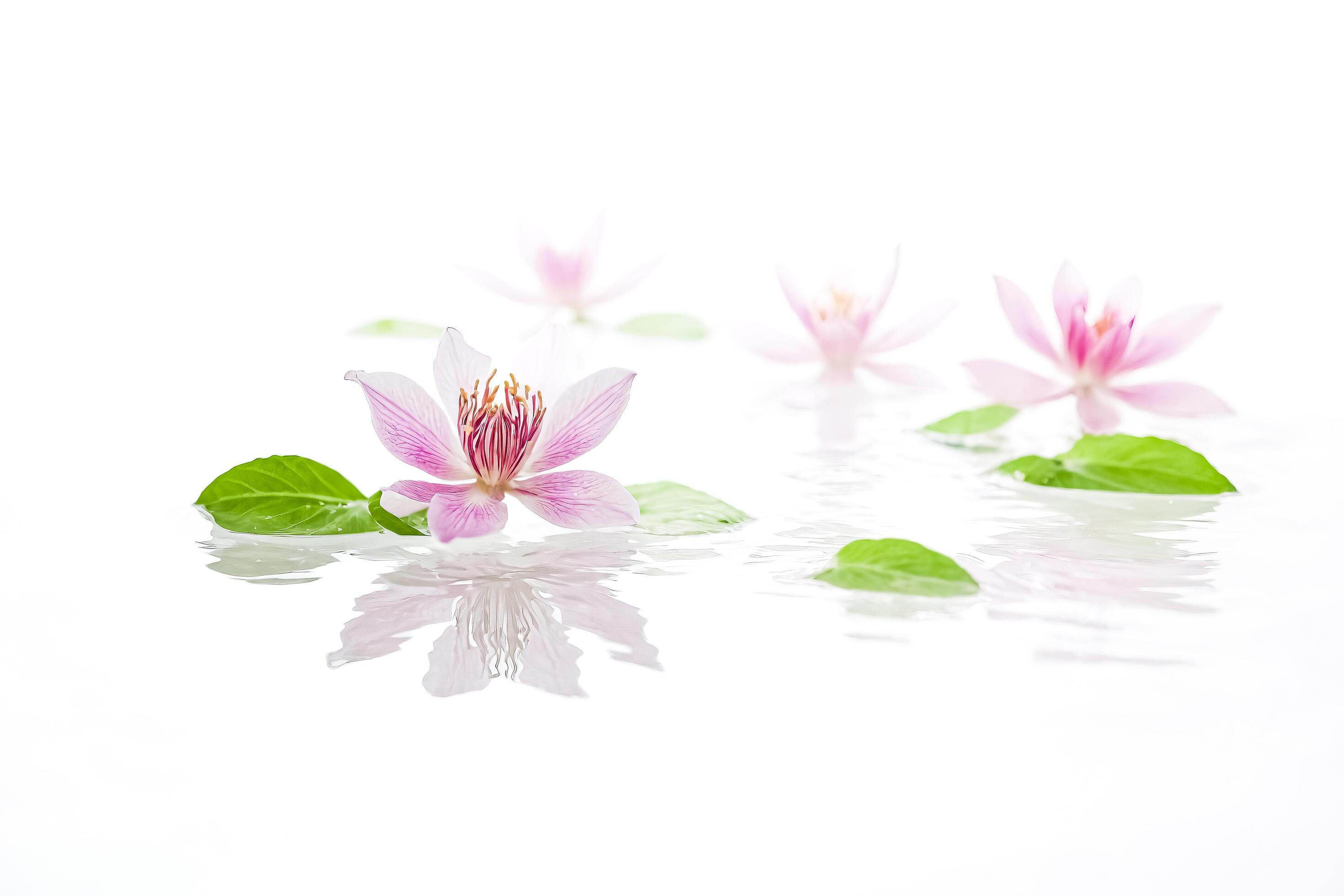 Pink Water Lily Floating on Water with White Background Stock Free