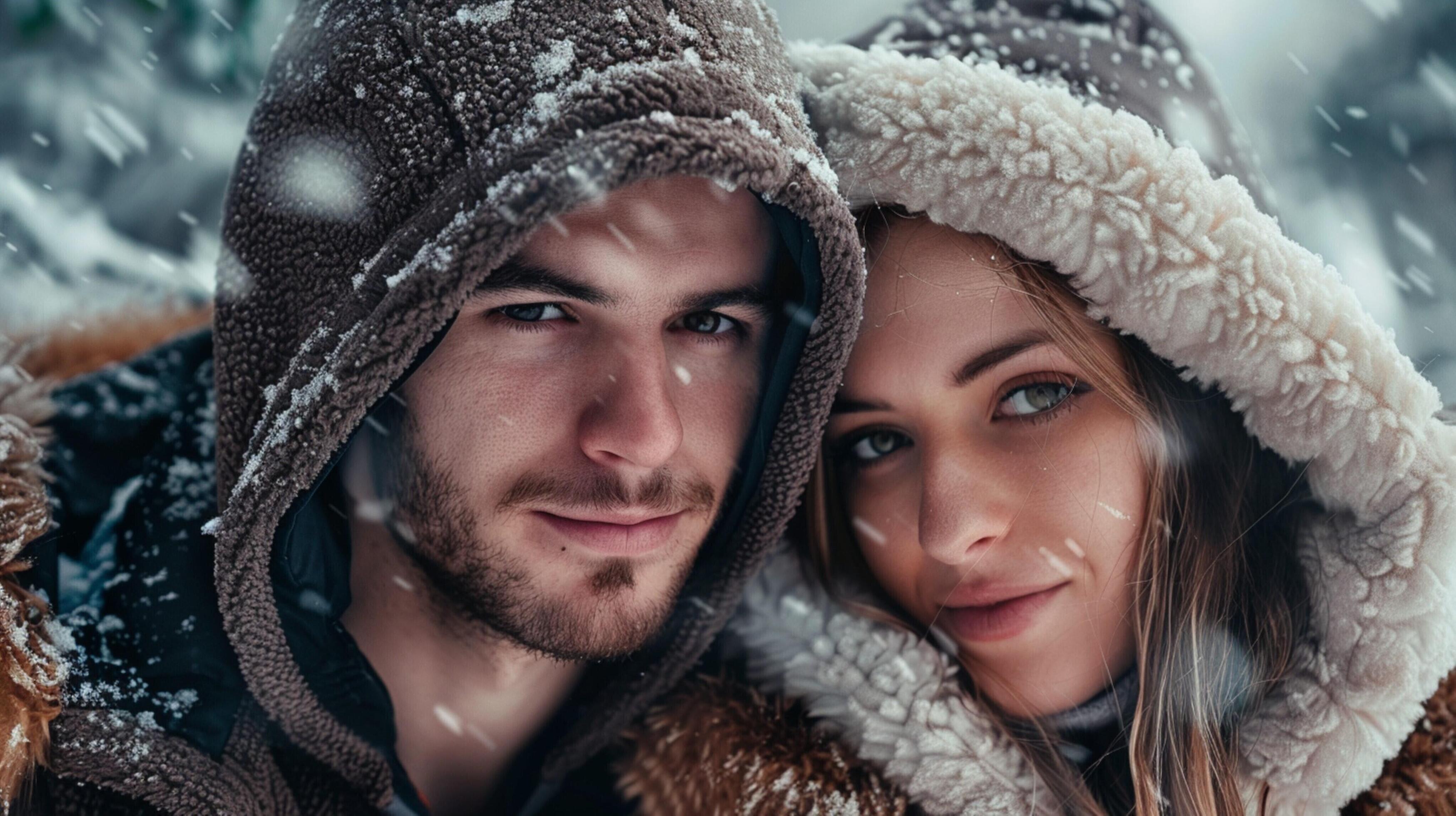 young couple in hooded shirts looking at camera Stock Free