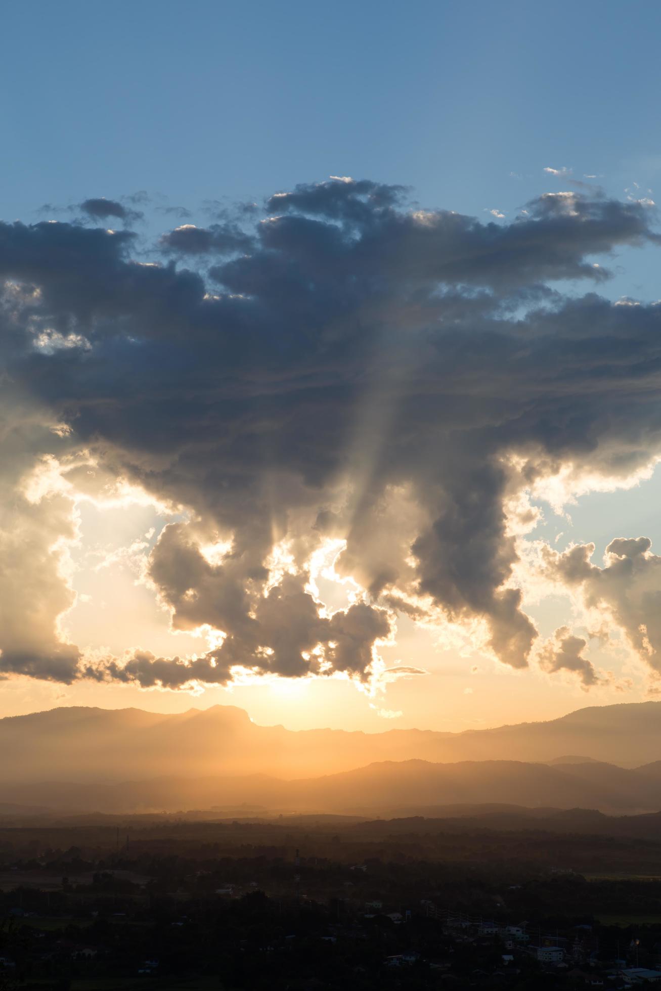 sunrise with clouds, light and rays Stock Free