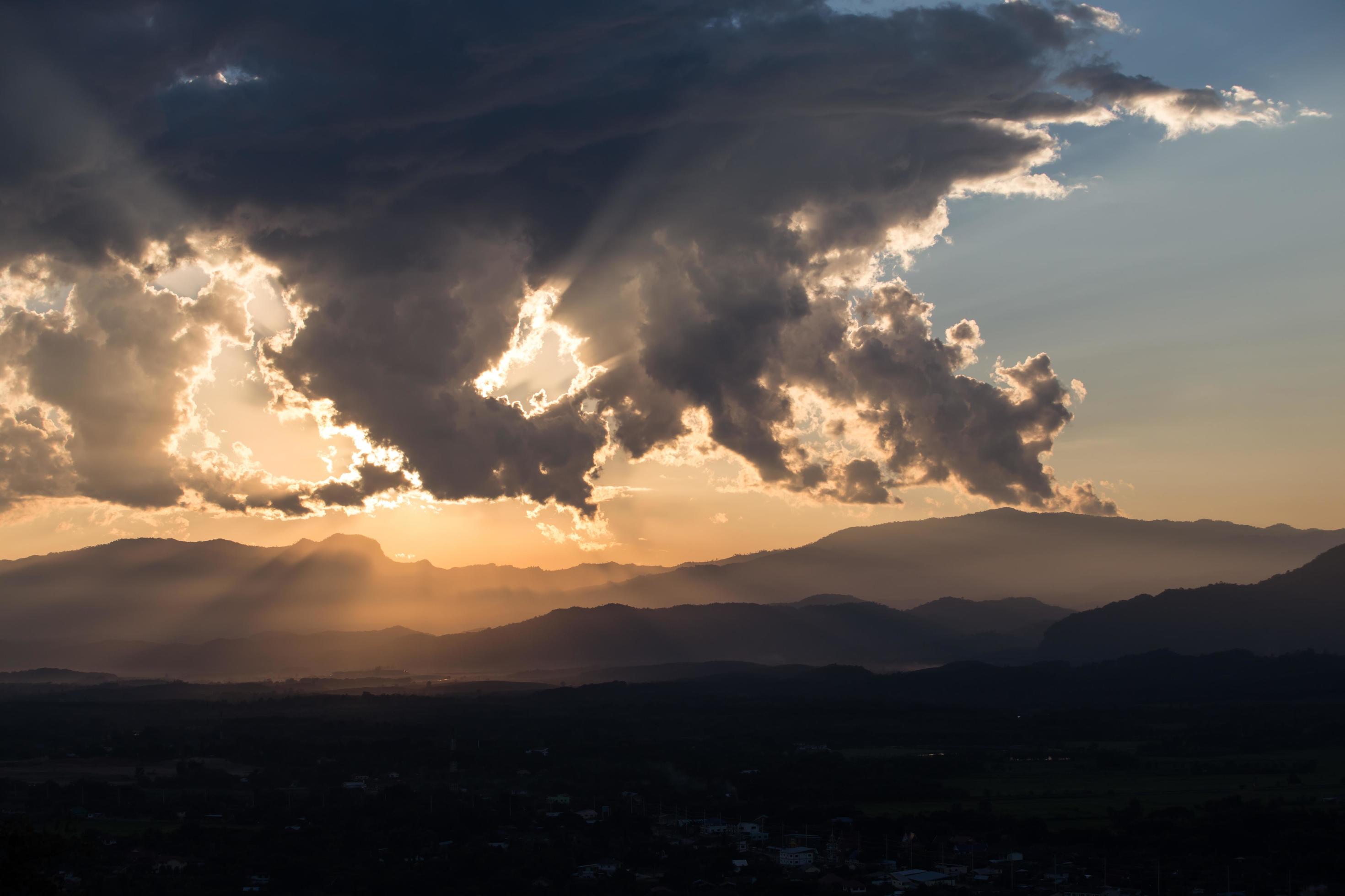 sunrise with clouds, light and rays Stock Free