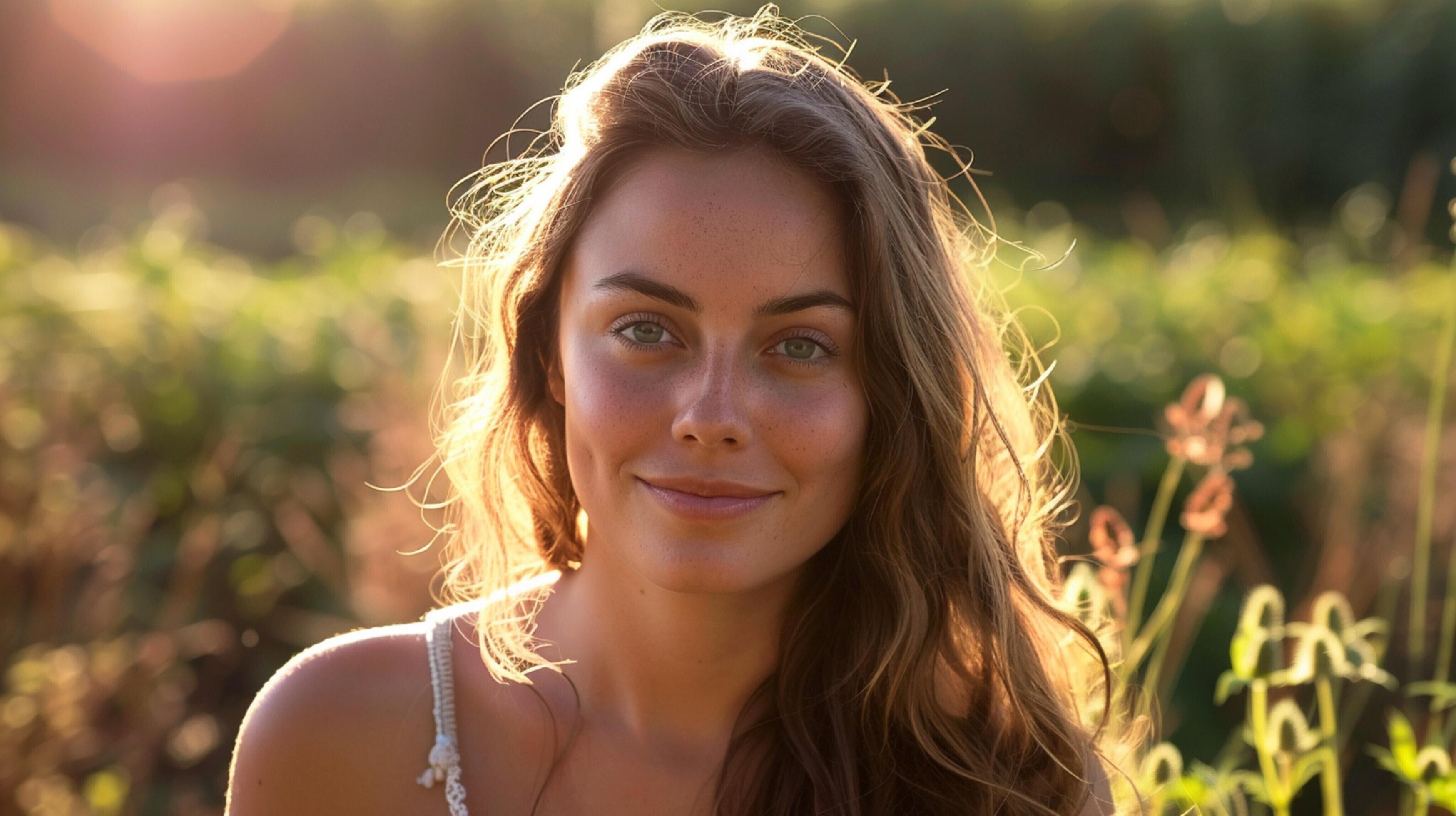 young woman outdoors looking at camera smiling Stock Free