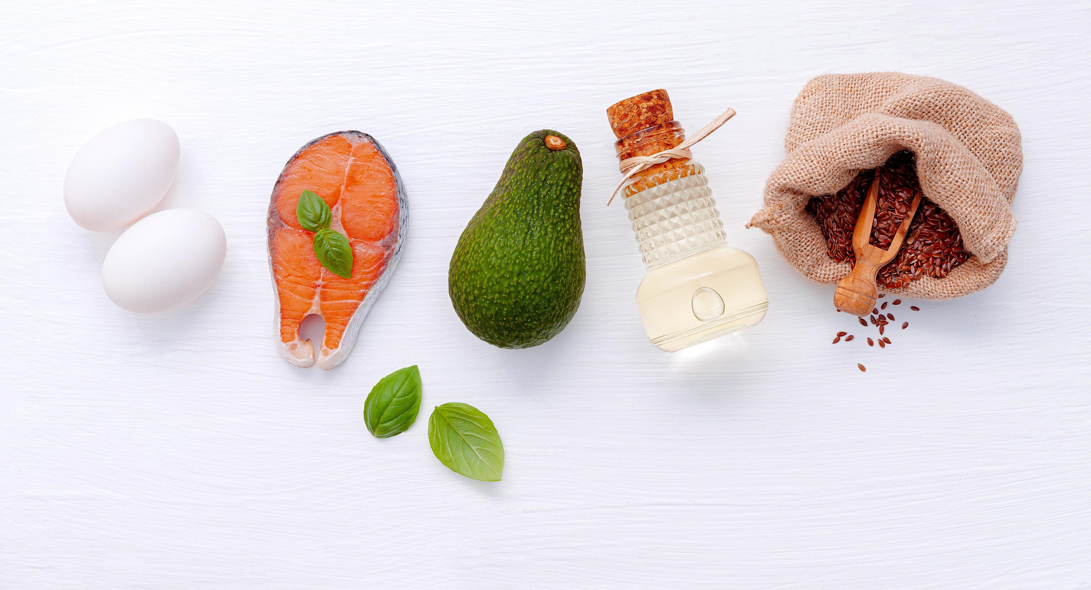 Ingredients for healthy foods selection on white wooden background Stock Free