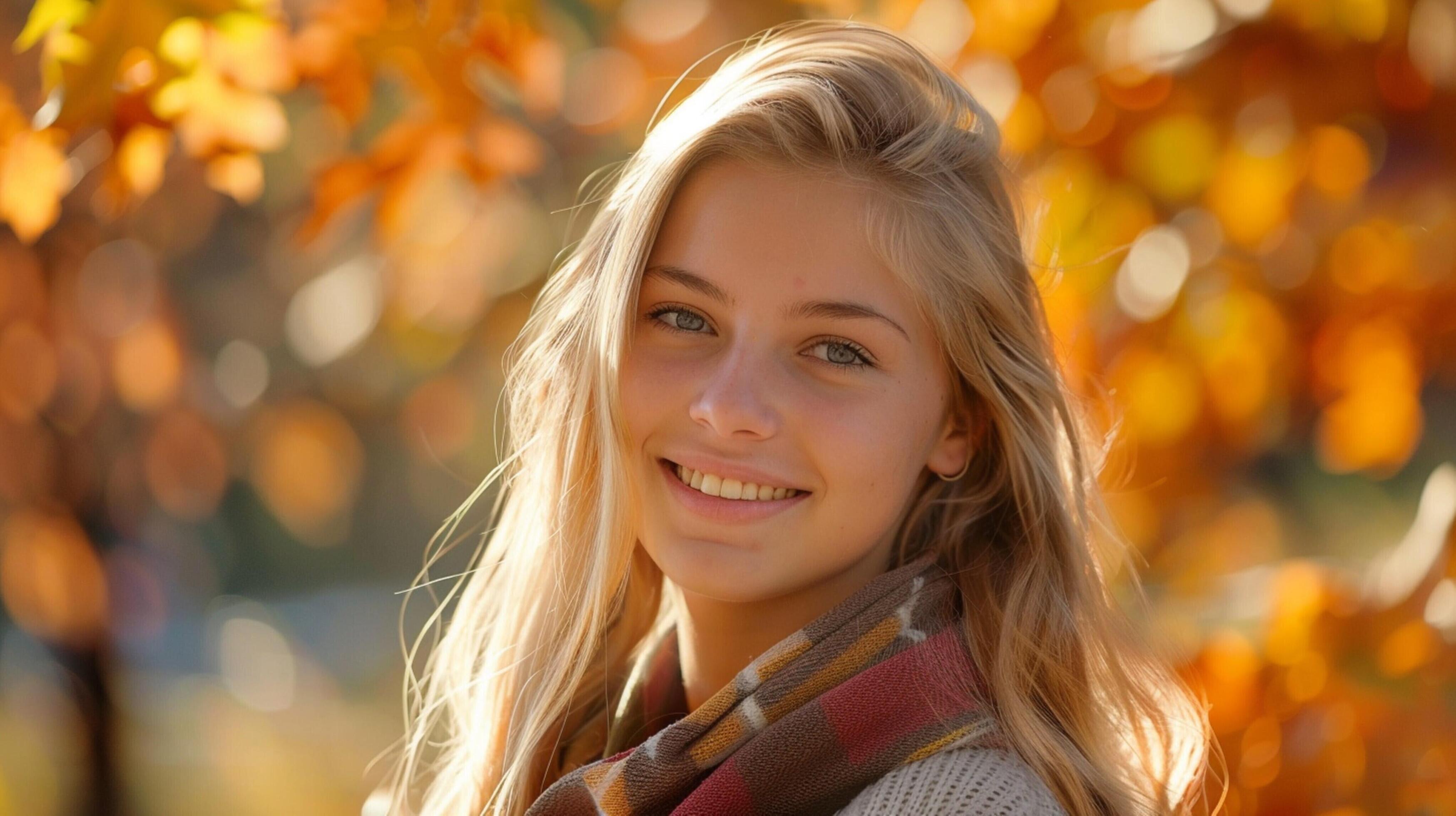 young woman with long blond hair smiling outdoor Stock Free